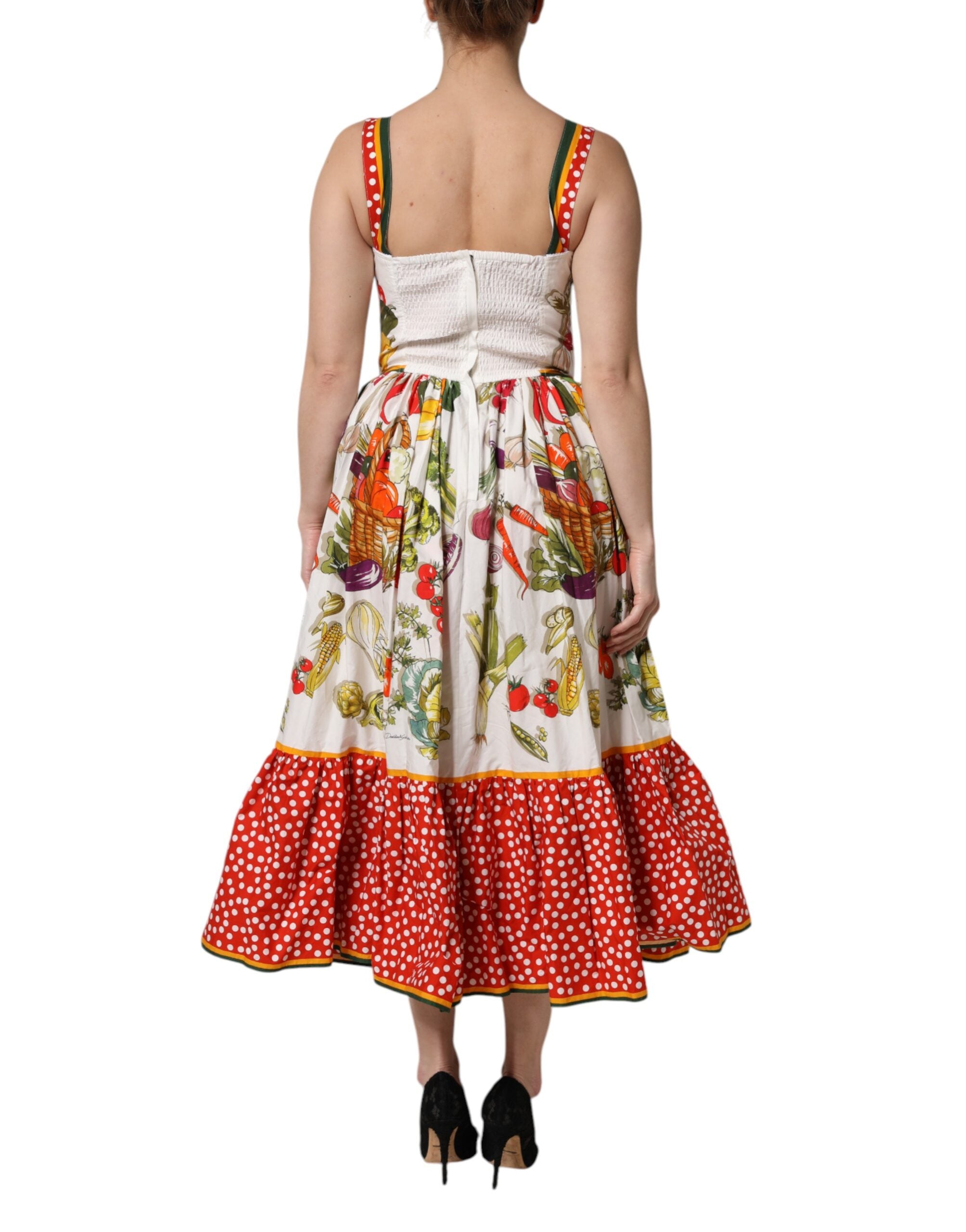 Rochie midi fără mâneci, în formă de A, cu imprimeu de legume albe Dolce &amp; Gabbana