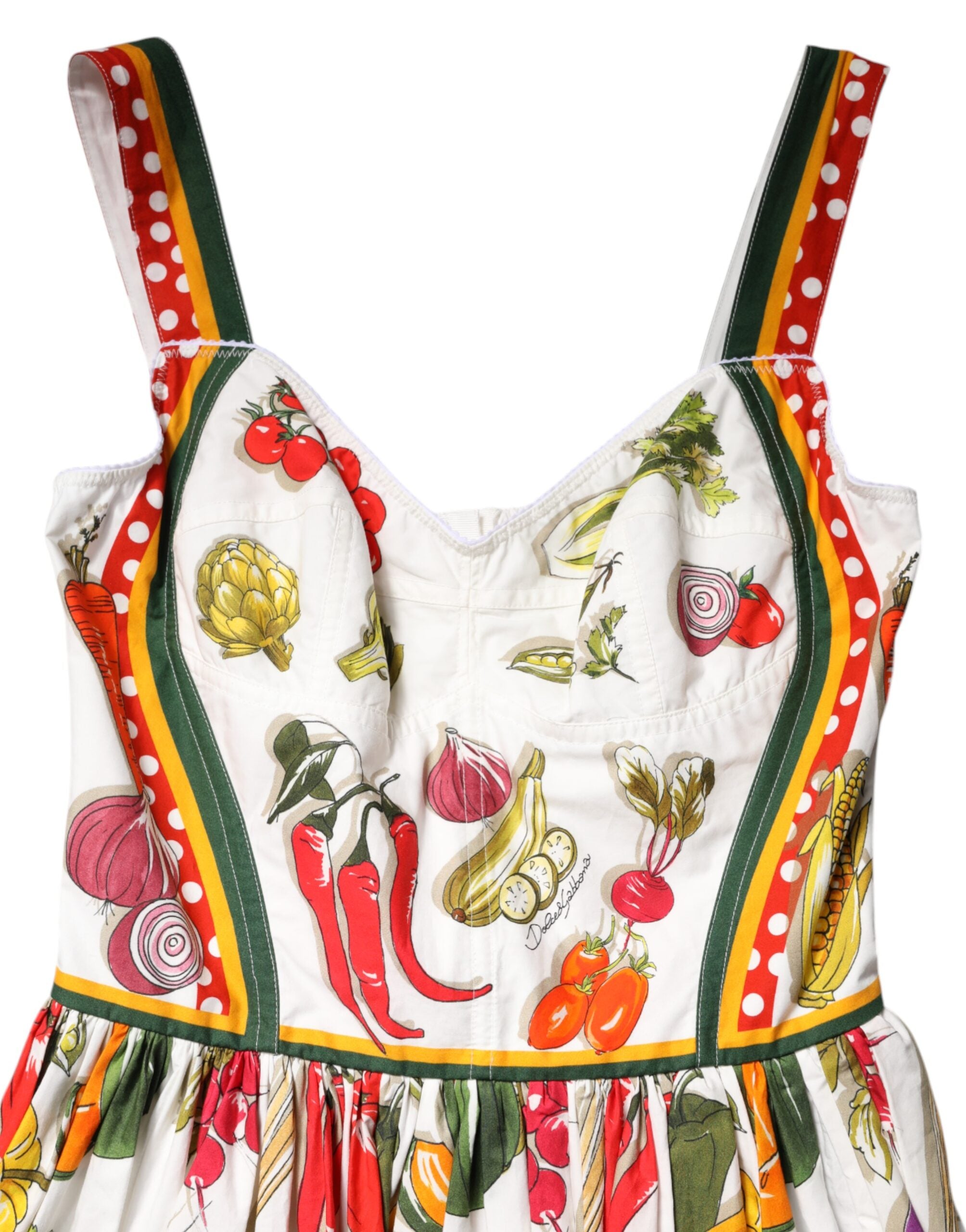Rochie midi fără mâneci, în formă de A, cu imprimeu de legume albe Dolce &amp; Gabbana