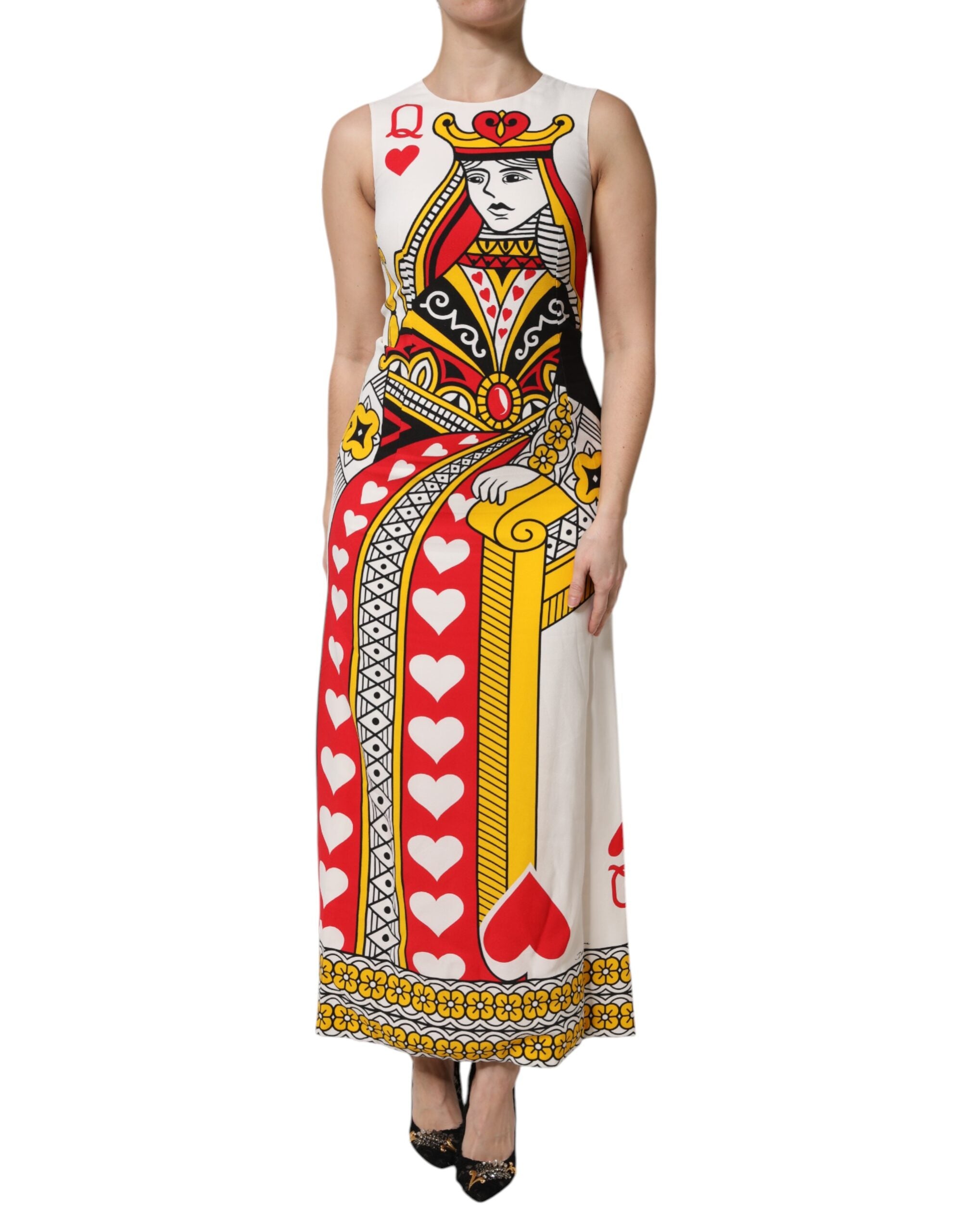 Rochie maxi fără mâneci Dolce &amp; Gabbana albă Queen Of Hearts