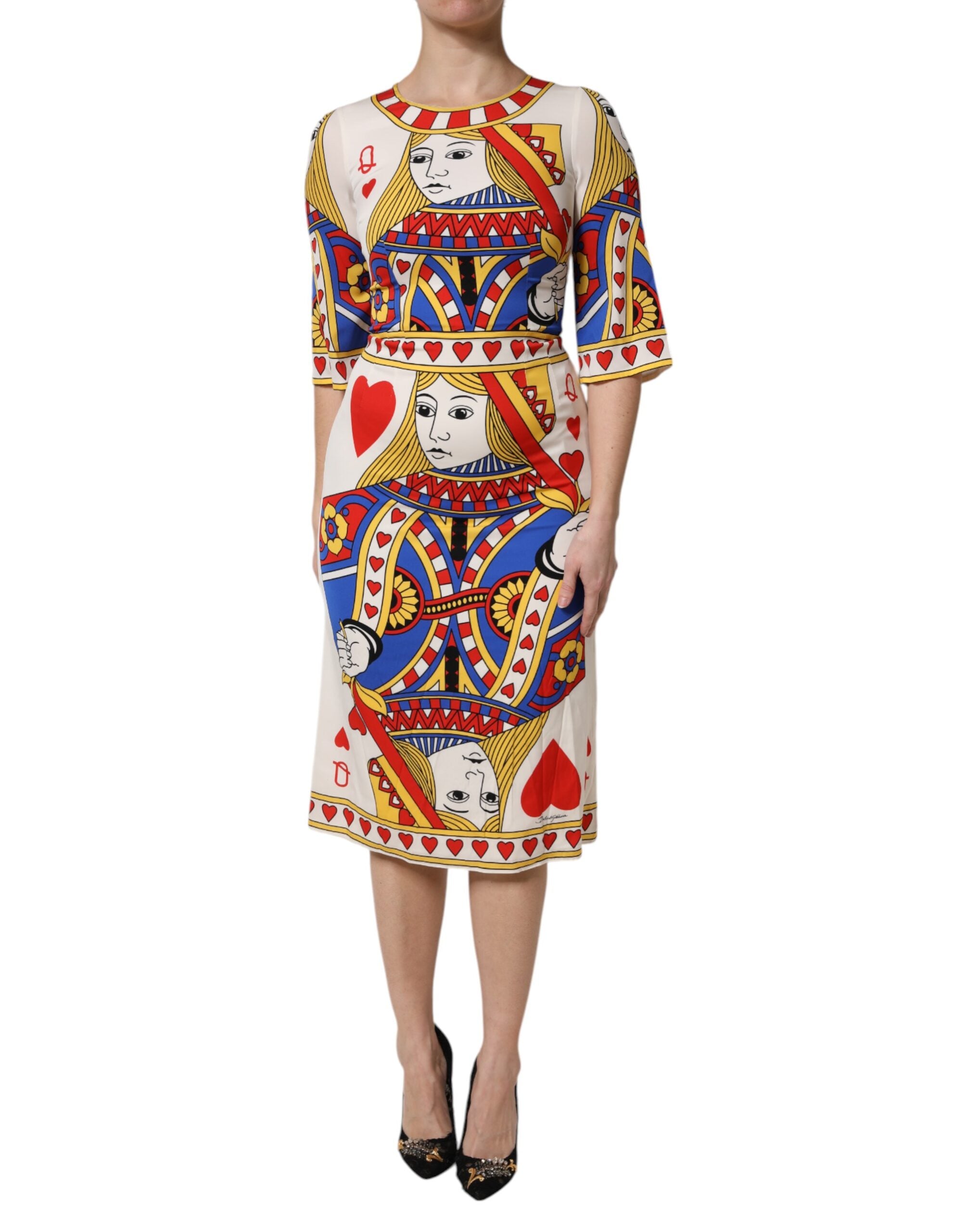 Rochie midi cu mânecă scurtă Dolce &amp; Gabbana, albă, Queen Of Heart