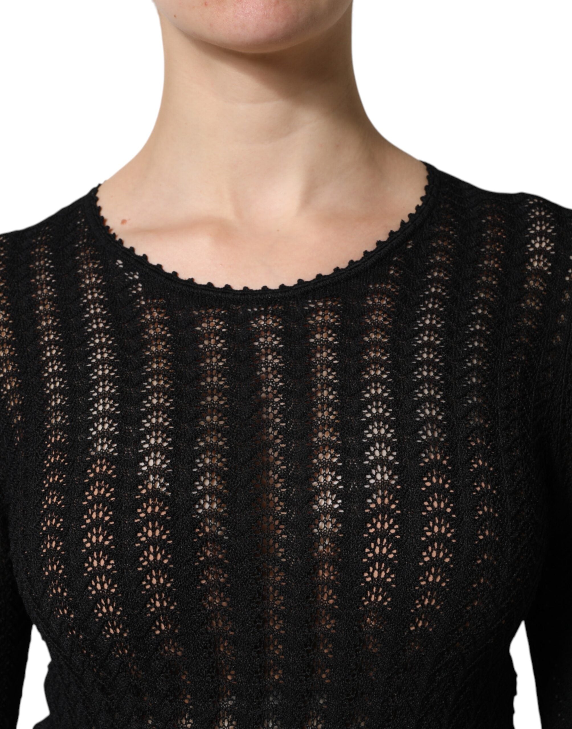 Rochie midi Dolce &amp; Gabbana neagră din cașmir cu mâneci lungi, cu model A