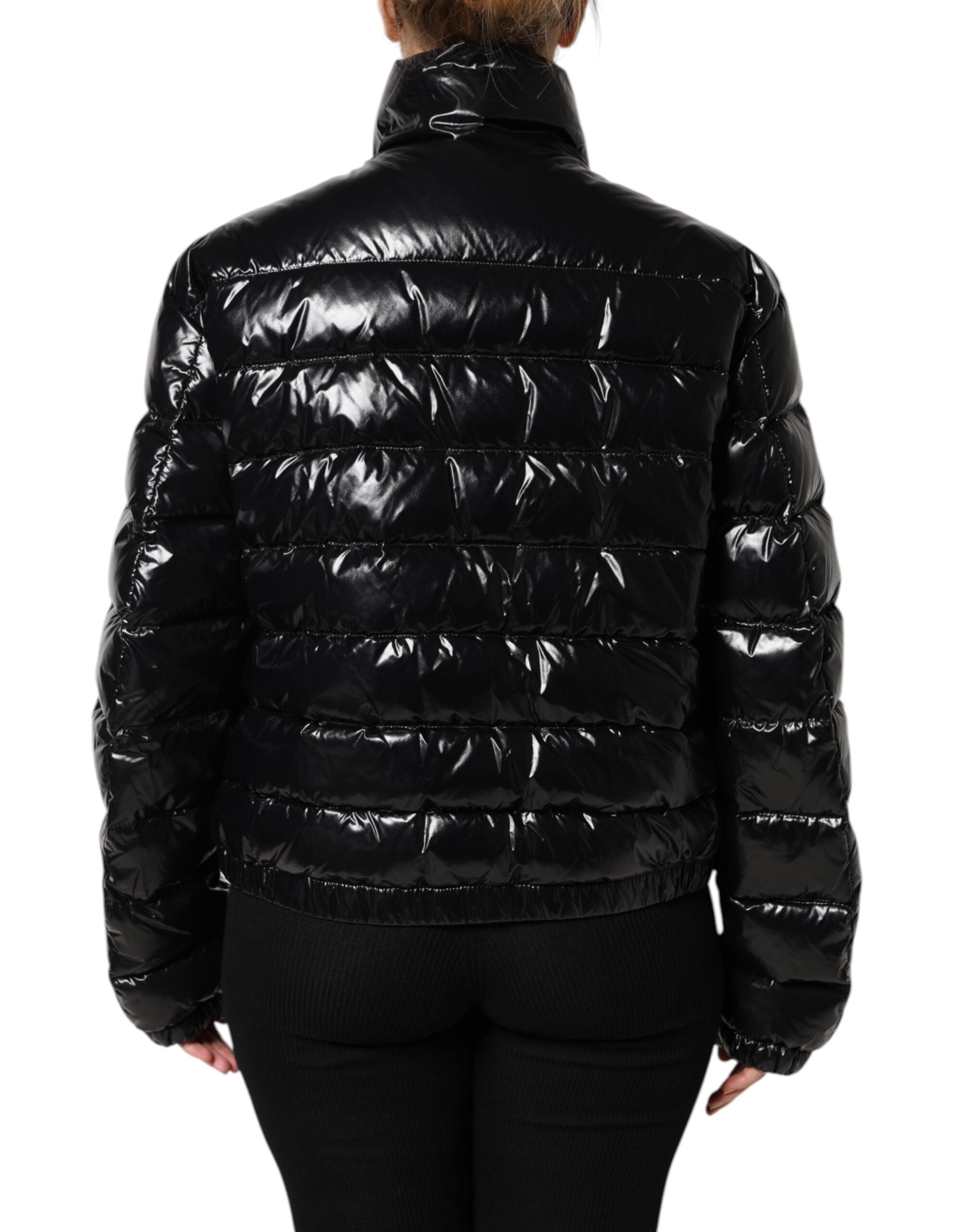 Dolce &amp; Gabbana – Pufferjacke mit durchgehendem Reißverschluss und schwarzem Logo-Schild