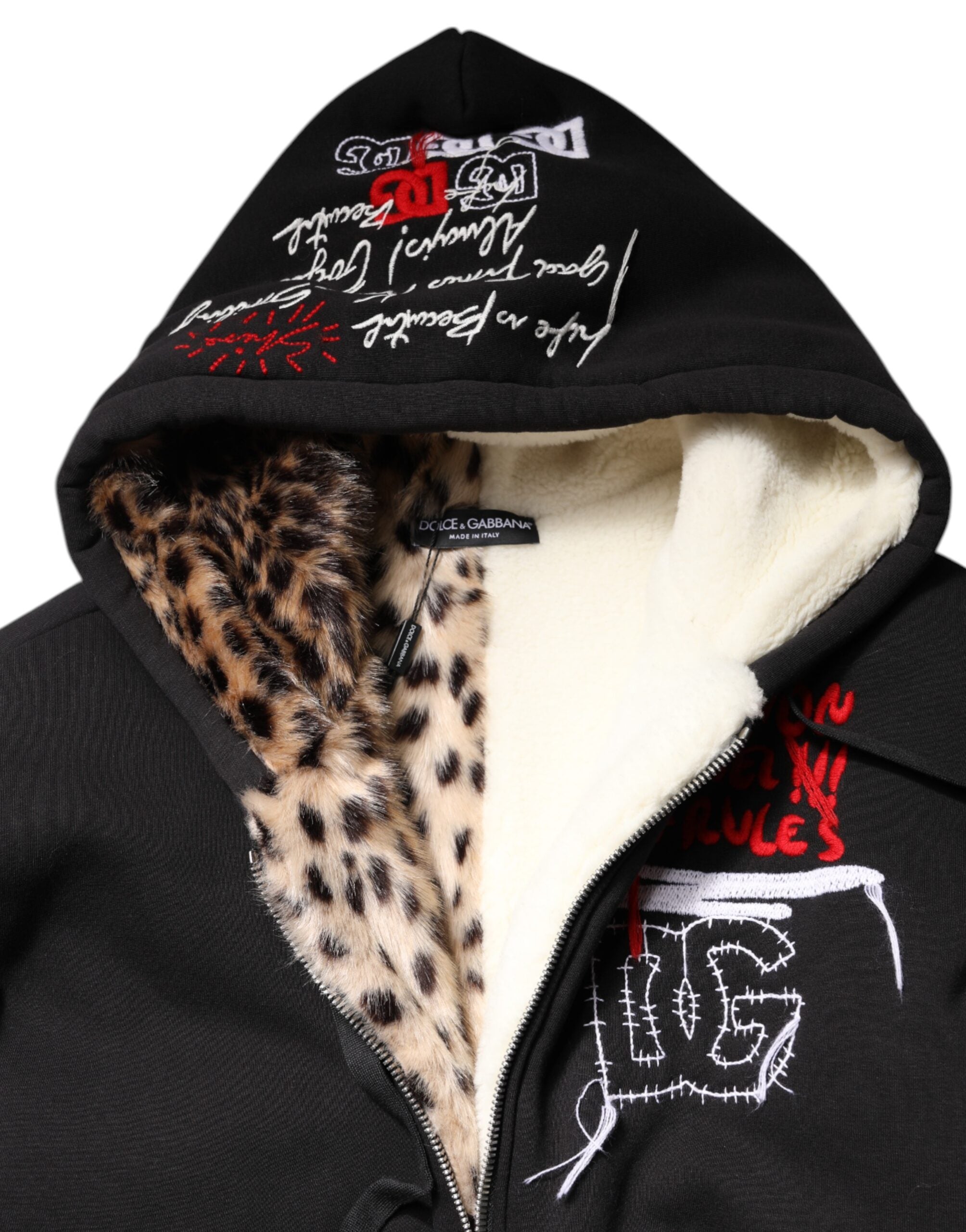 Dolce &amp; Gabbana – Schwarze, bestickte Kapuzenjacke mit durchgehendem Reißverschluss