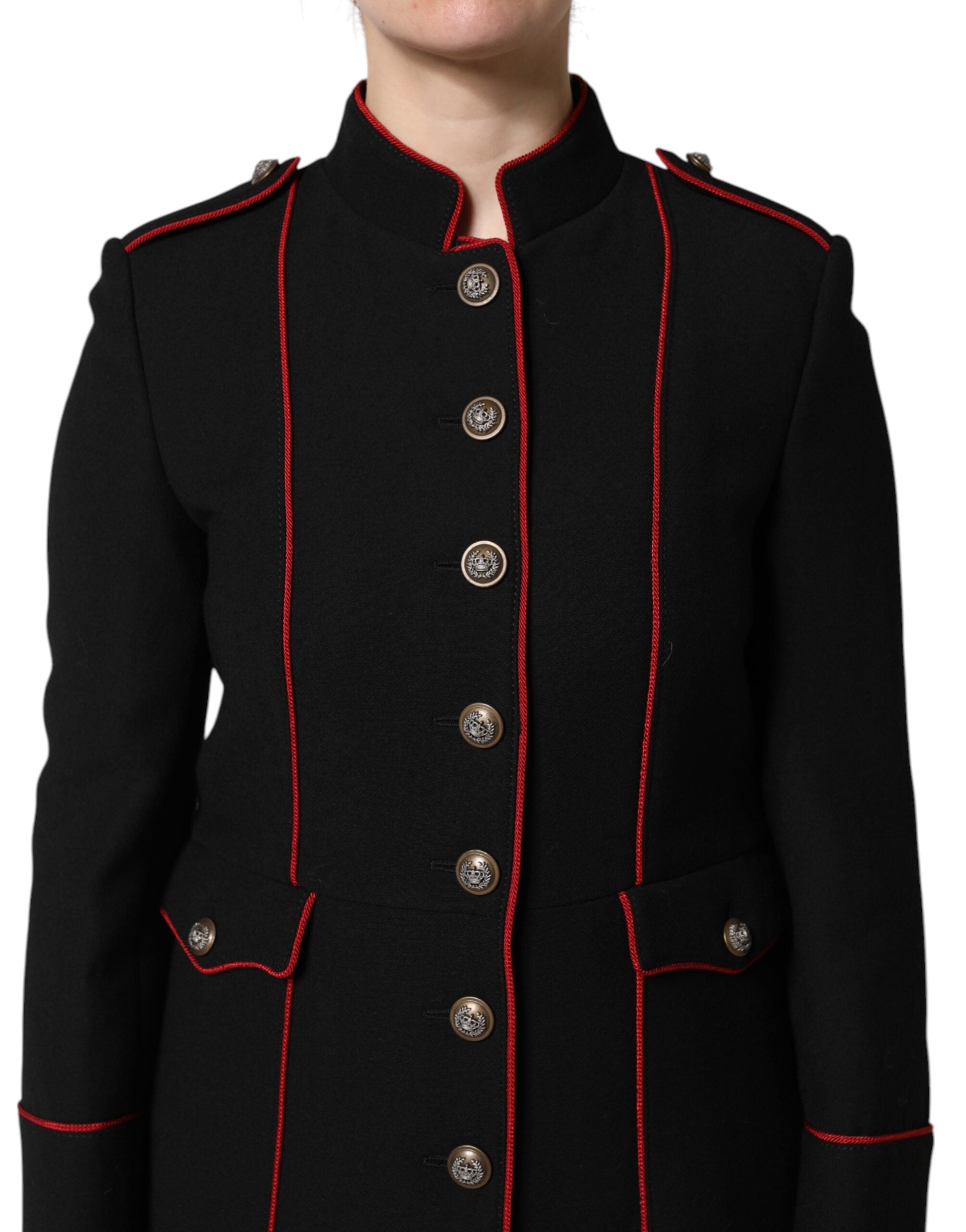 Dolce &amp; Gabbana – Einreihige Trenchcoat-Jacke aus schwarzer Wolle