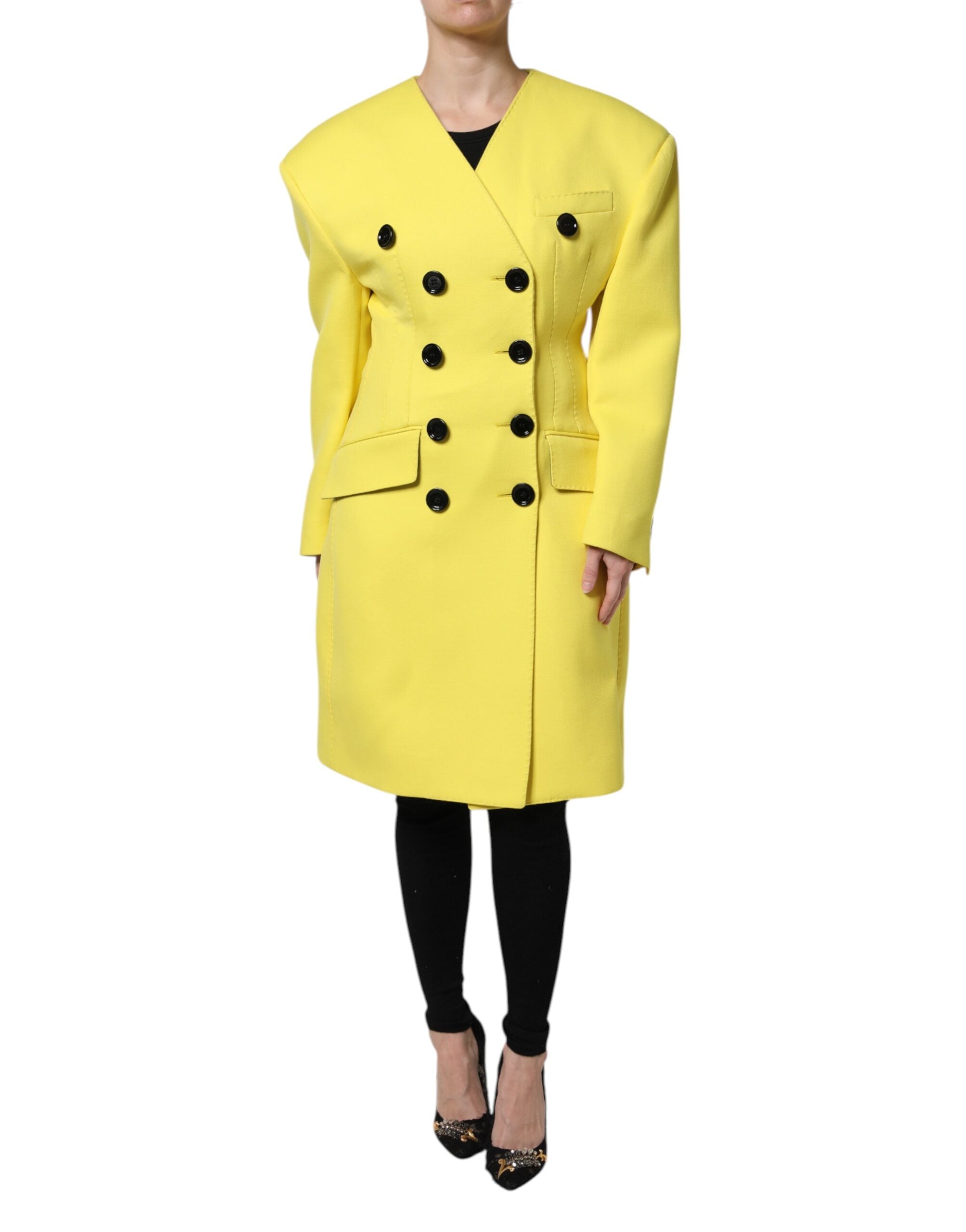 Dolce &amp; Gabbana – Gelbe, zweireihige Trenchcoat-Jacke