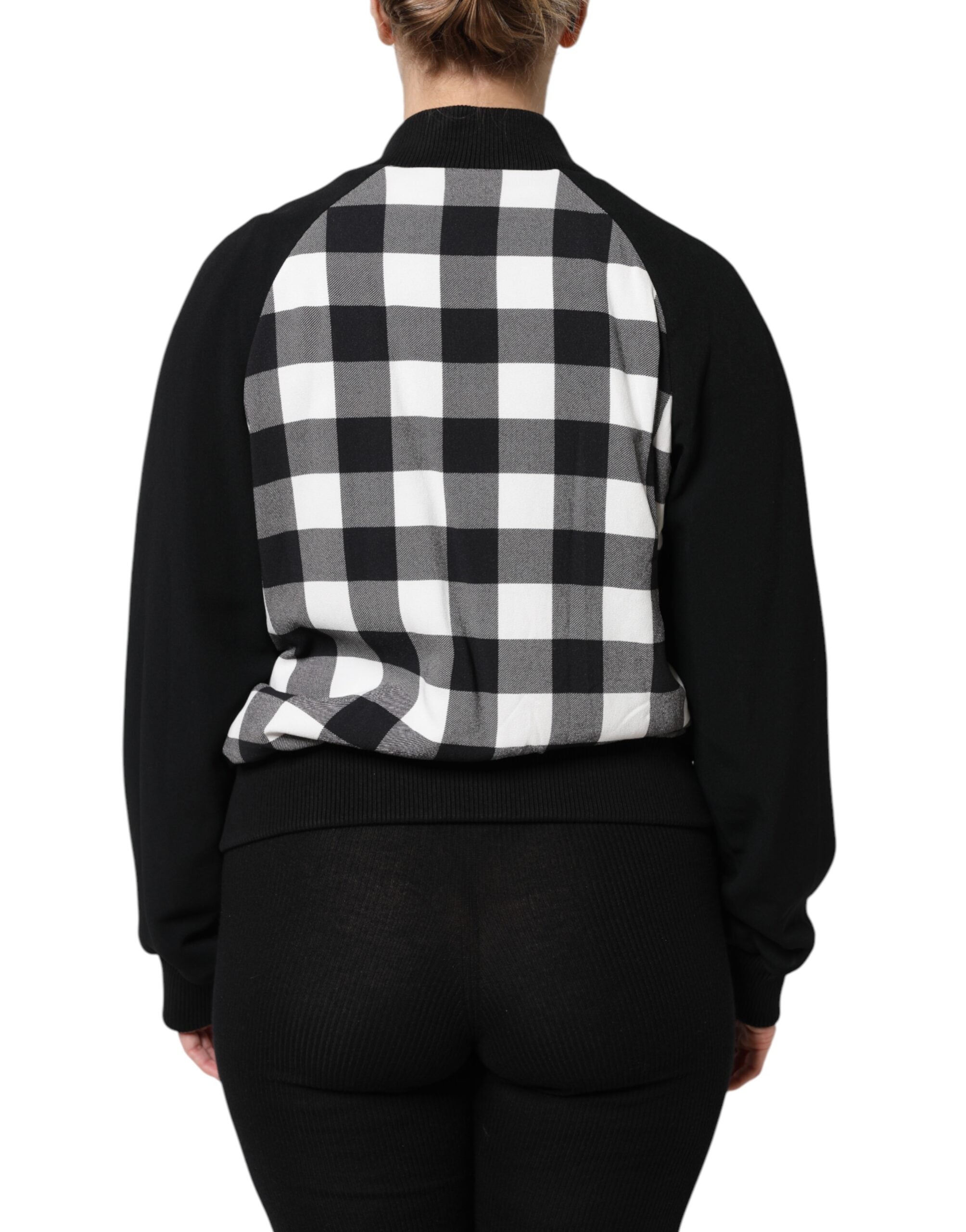 Dolce &amp; Gabbana – Schwarz-weiß karierte Button-Down-Jacke mit Blumenmuster