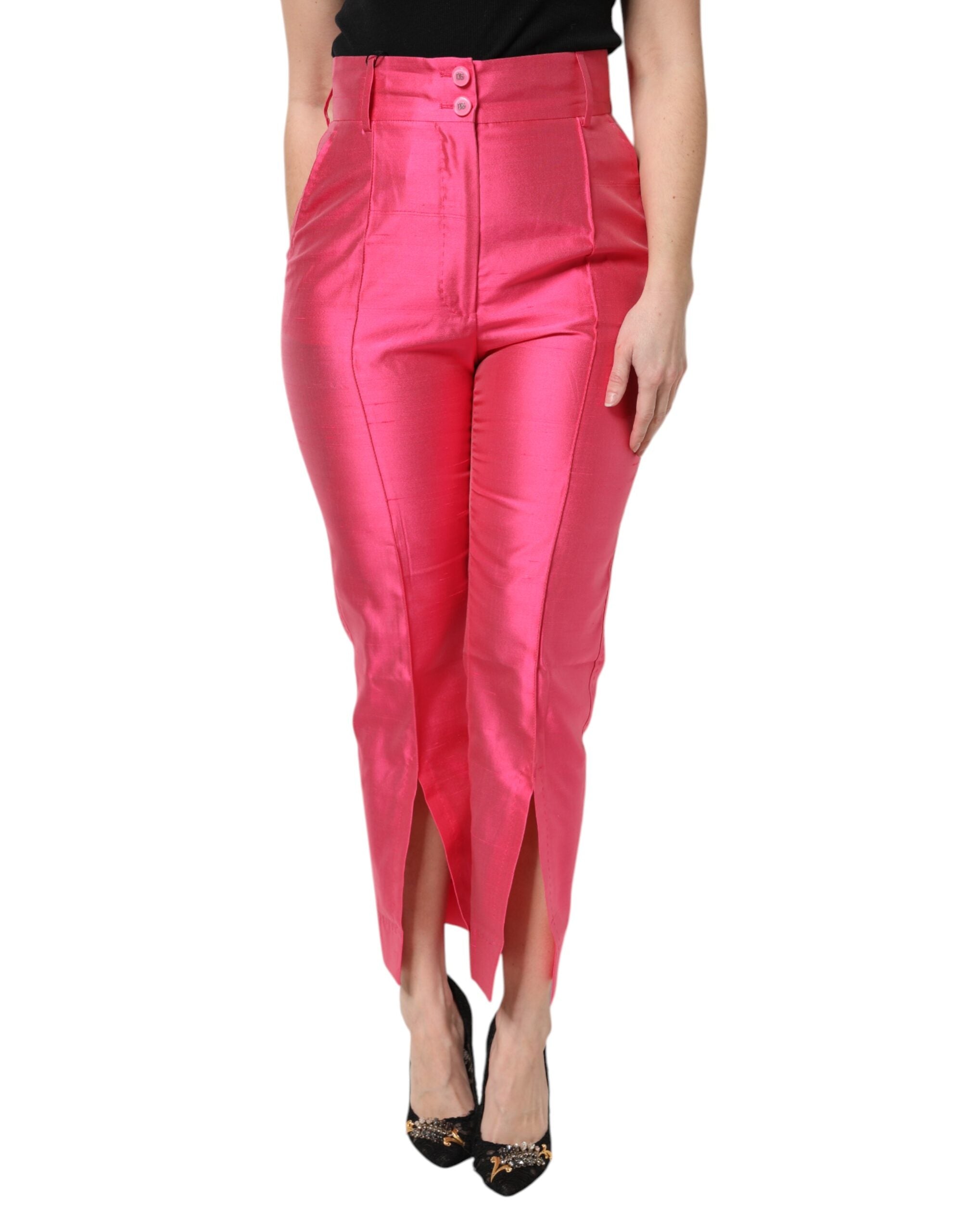 Dolce &amp; Gabbana – Karottenhose aus rosa Seide mit hoher Taille