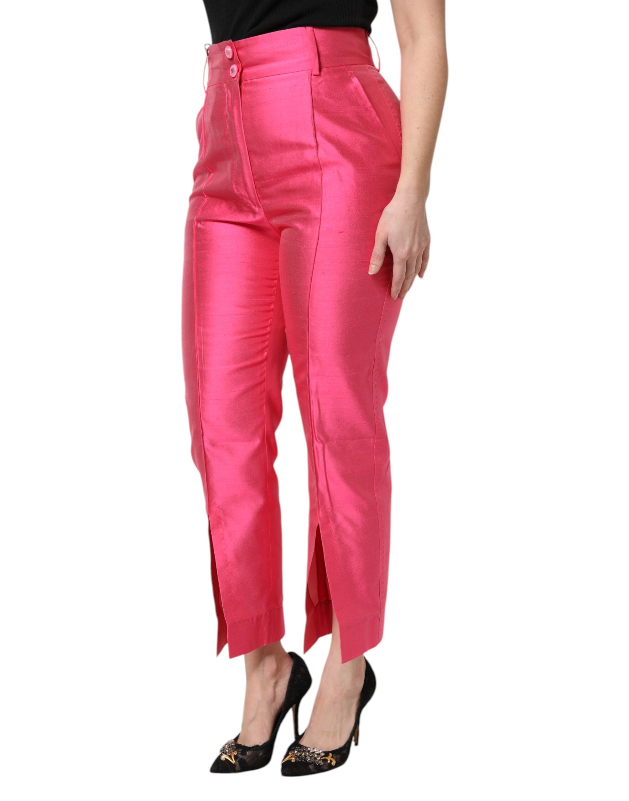 Dolce &amp; Gabbana – Karottenhose aus rosa Seide mit hoher Taille