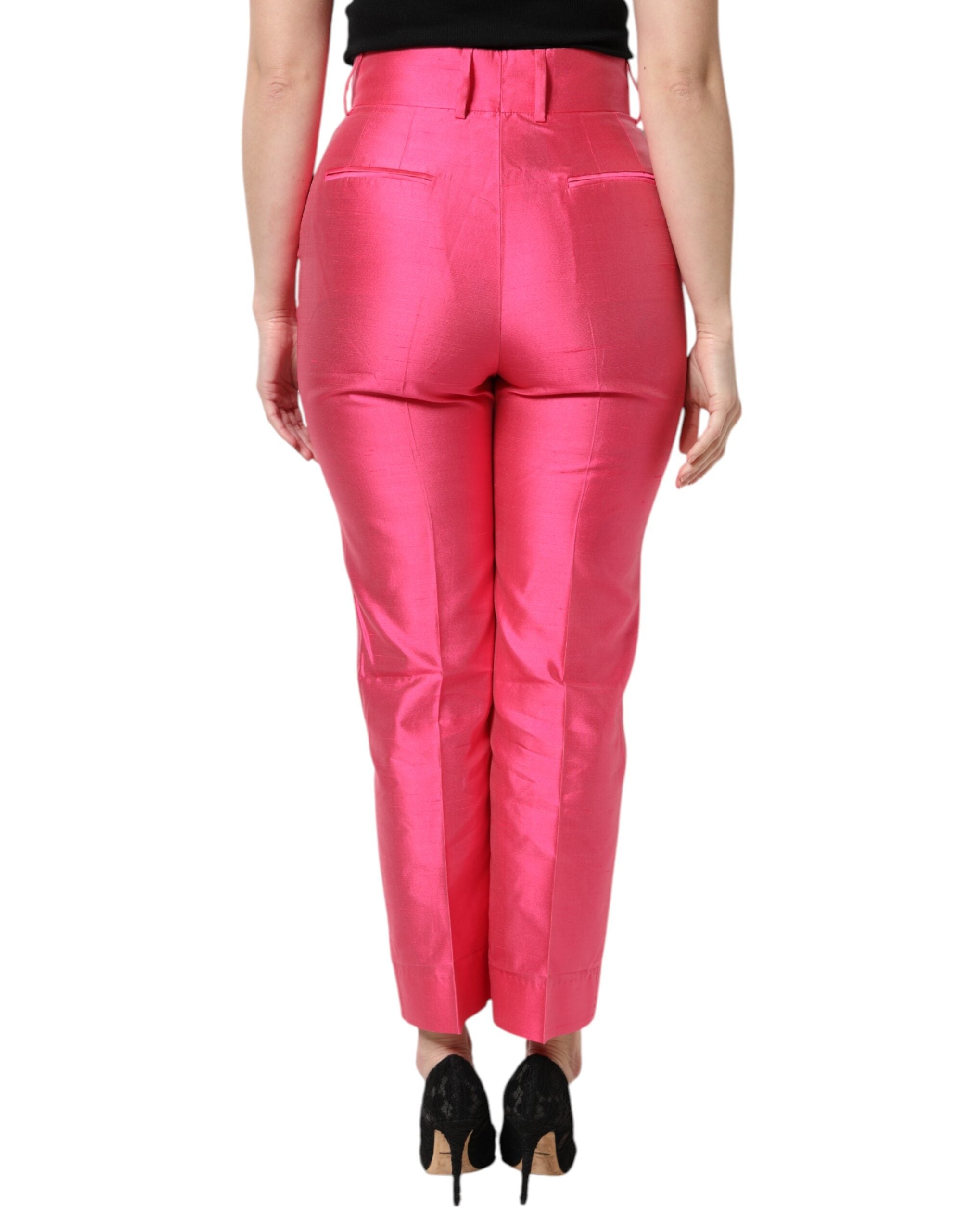 Dolce &amp; Gabbana – Karottenhose aus rosa Seide mit hoher Taille