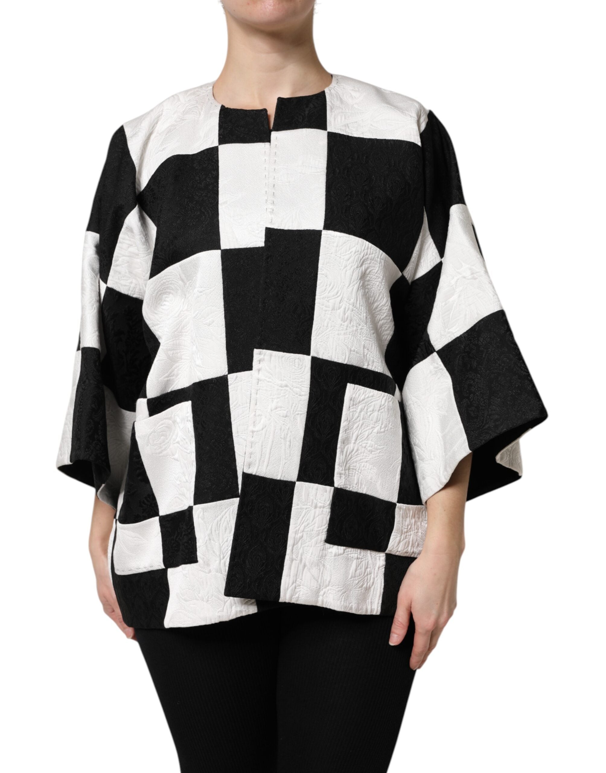 Dolce &amp; Gabbana – Weiß-schwarze Patchwork-Jacquard-Blazerjacke