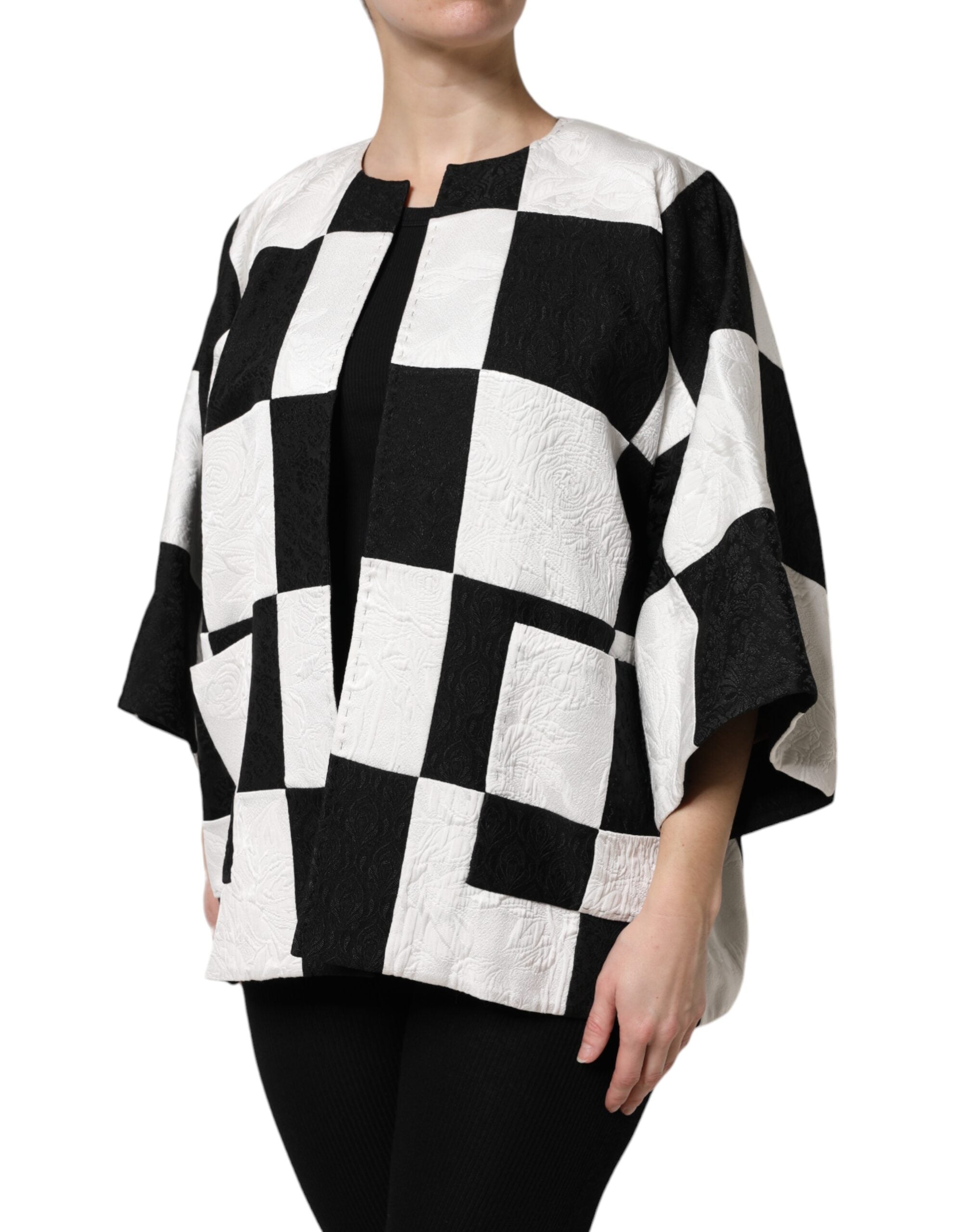 Sacou Dolce &amp; Gabbana alb-negru cu imprimeu jacquard și model patchwork