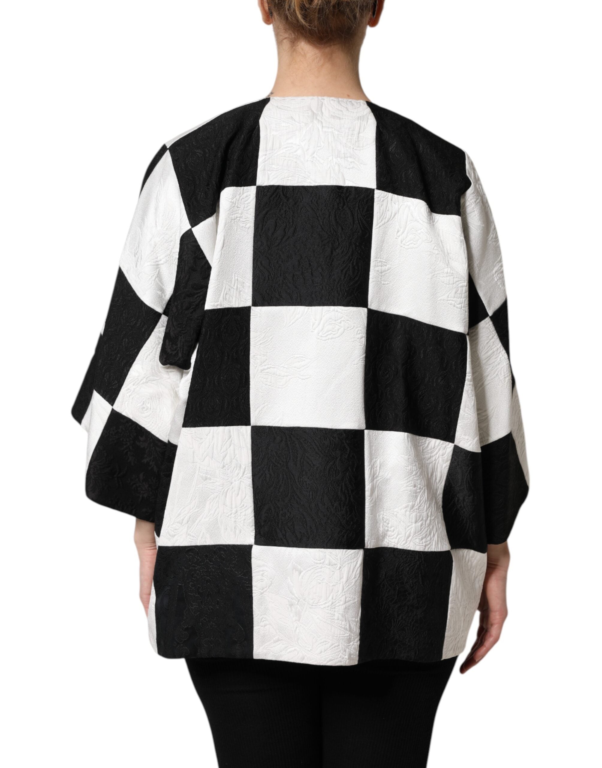 Sacou Dolce &amp; Gabbana alb-negru cu imprimeu jacquard și model patchwork