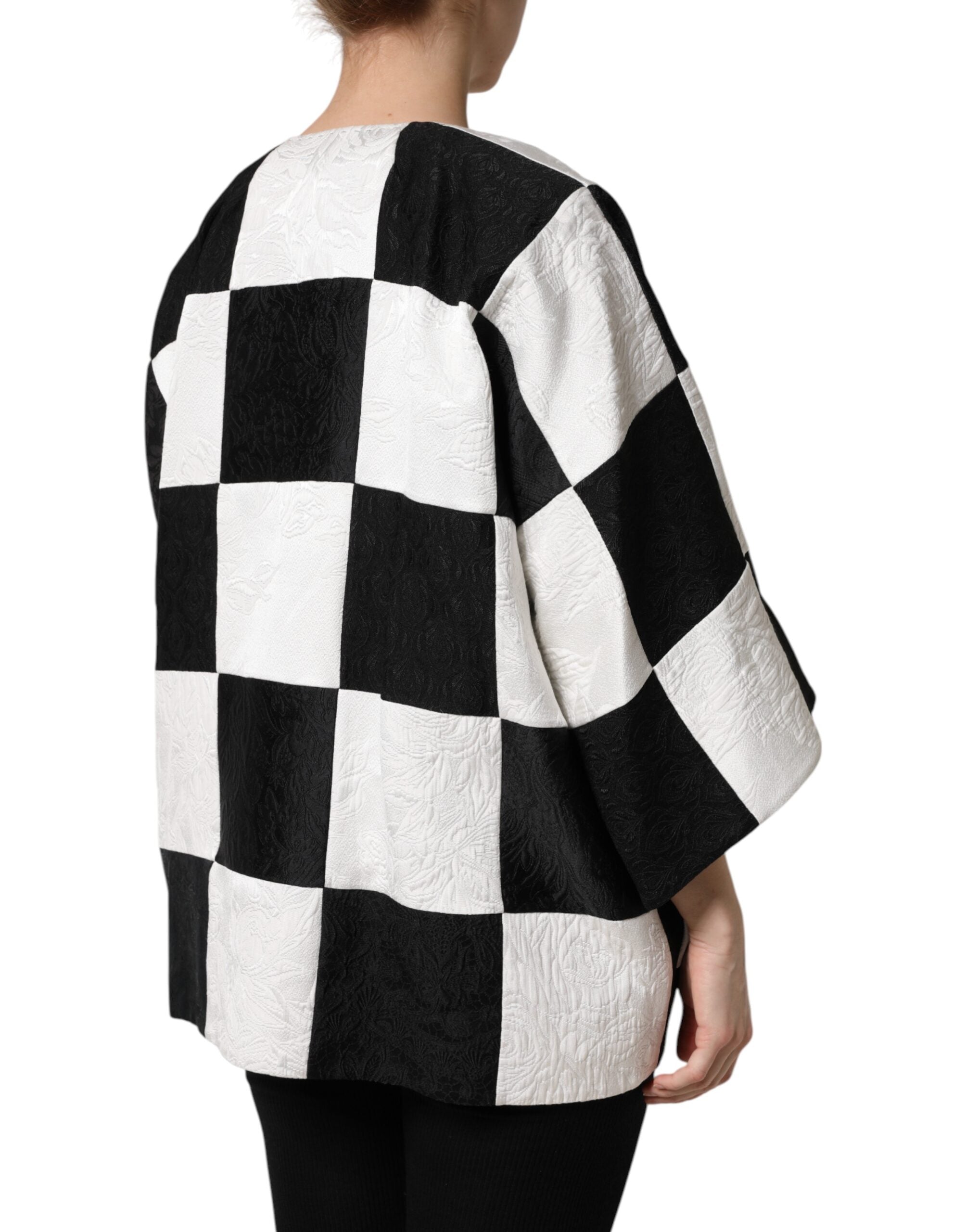 Sacou Dolce &amp; Gabbana alb-negru cu imprimeu jacquard și model patchwork
