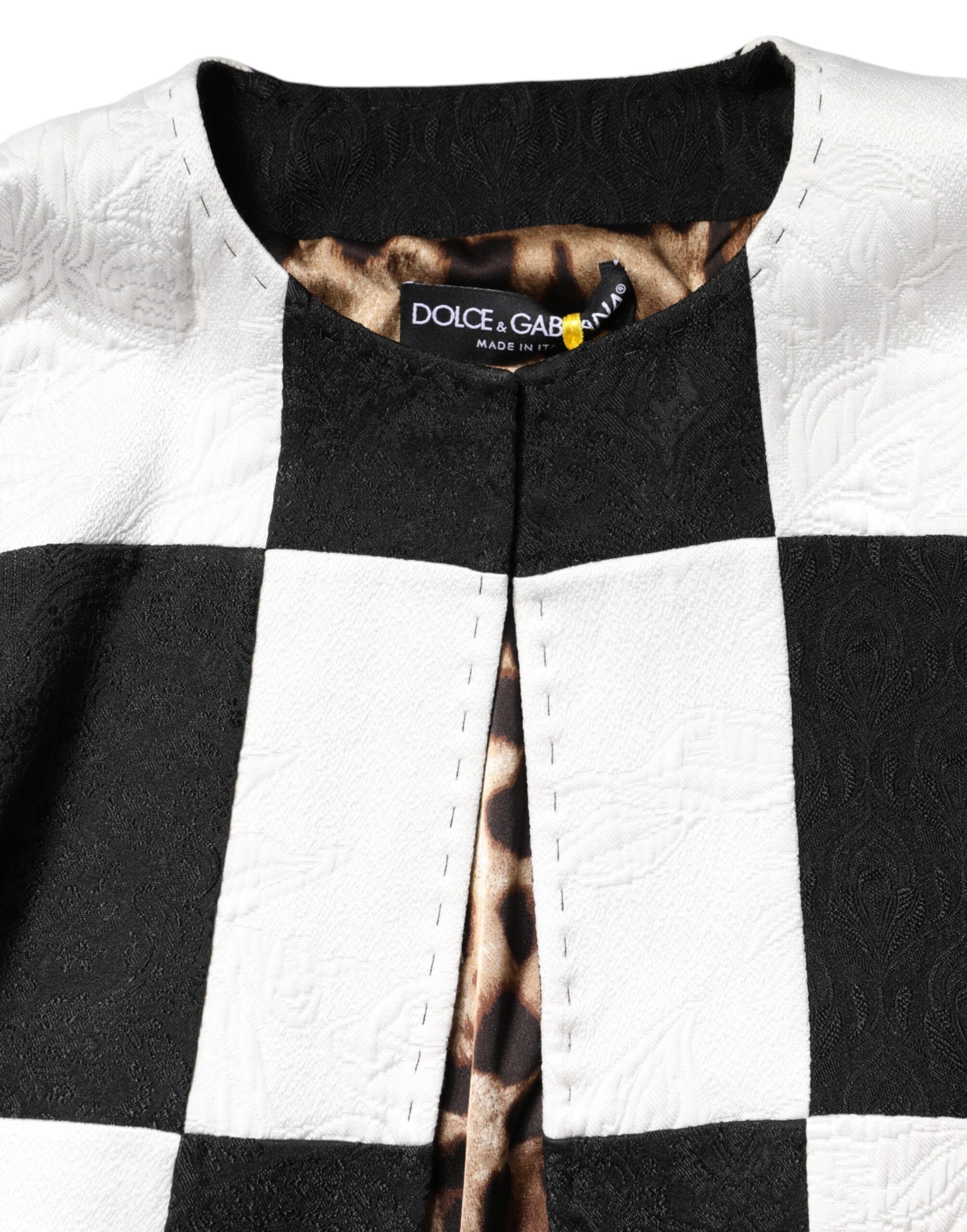 Sacou Dolce &amp; Gabbana alb-negru cu imprimeu jacquard și model patchwork