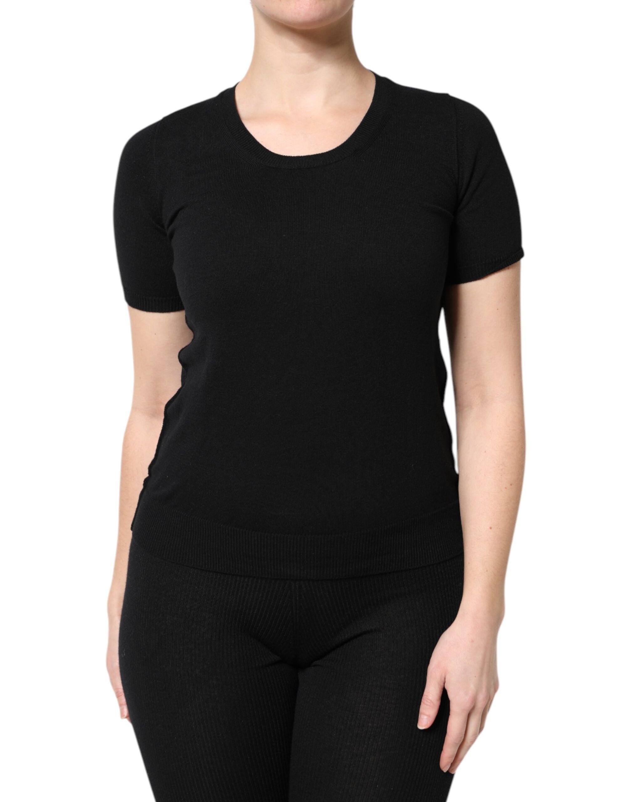 Tricou Dolce &amp; Gabbana negru din bumbac cu guler rotund și mânecă scurtă
