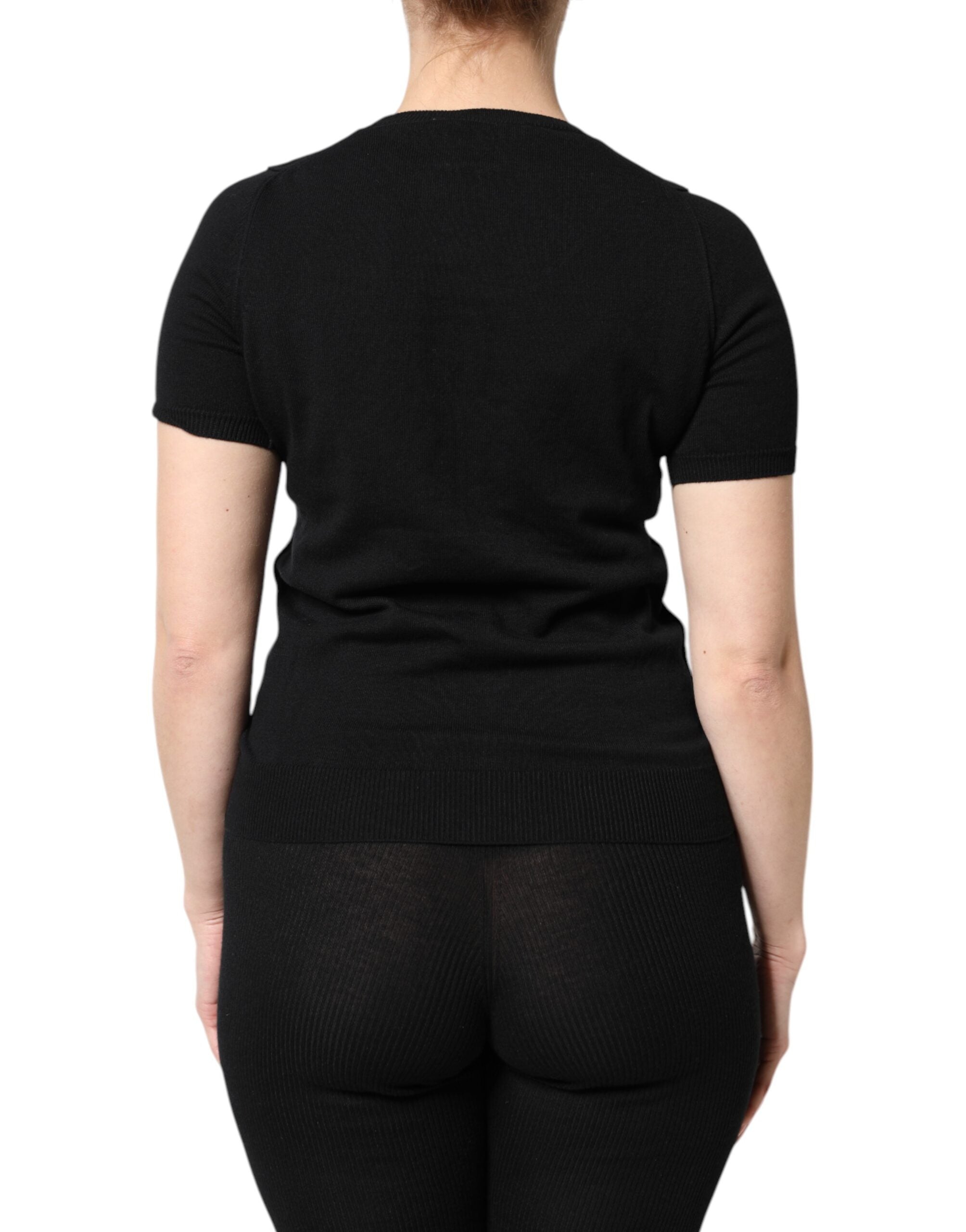 Tricou Dolce &amp; Gabbana negru din bumbac cu guler rotund și mânecă scurtă