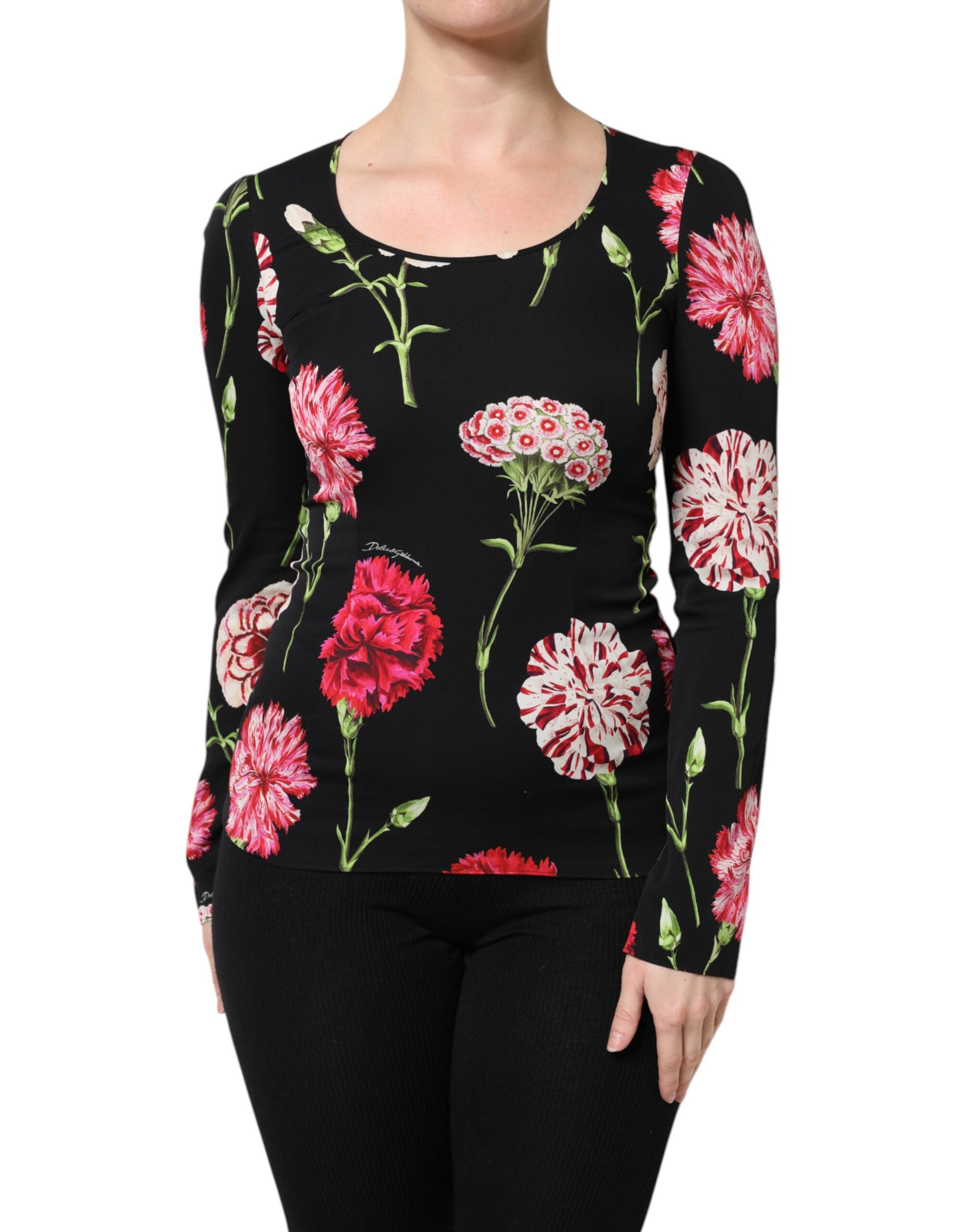 Bluză Dolce &amp; Gabbana neagră cu mânecă lungă și imprimeu floral pentru femei