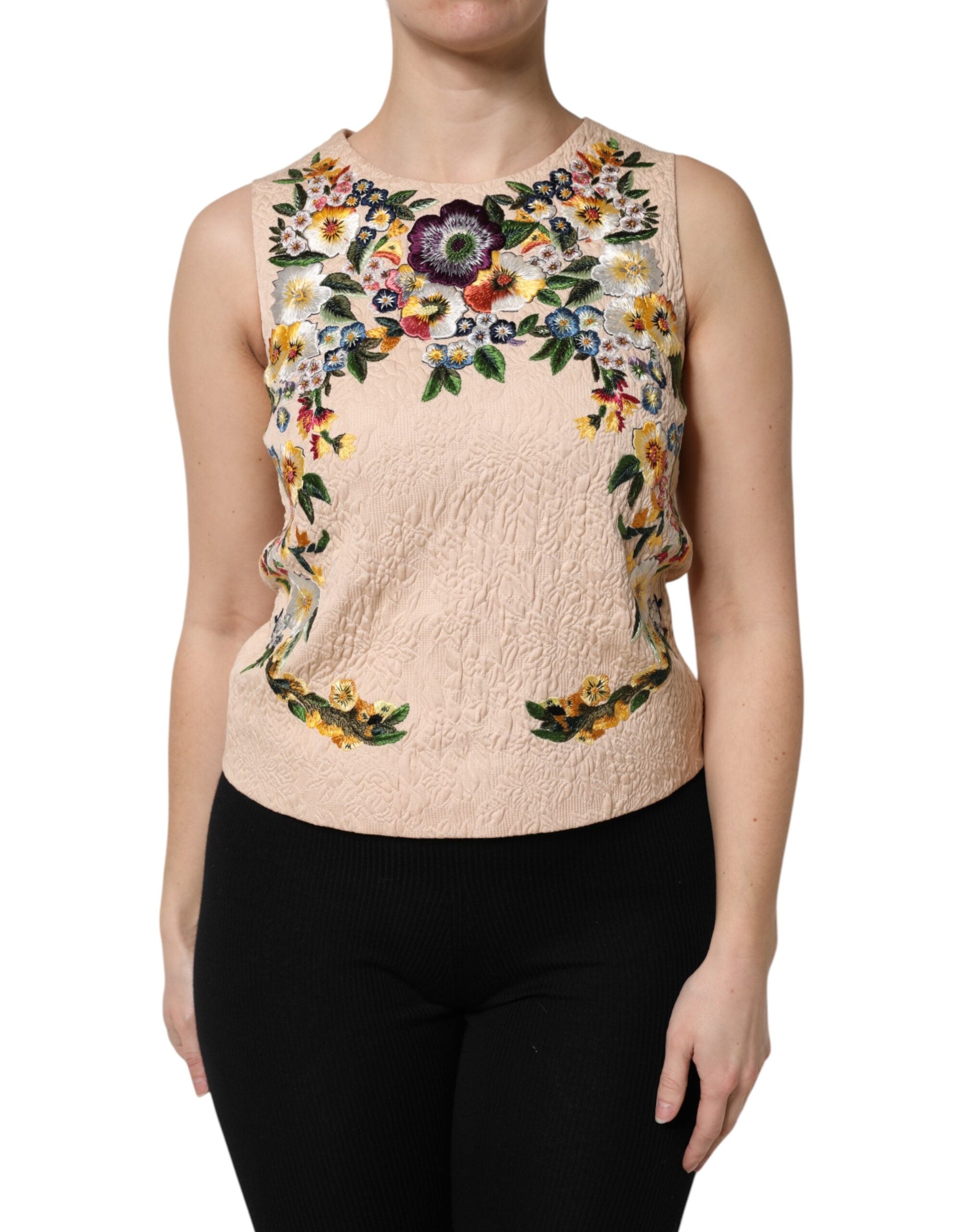 Maiou fără mâneci cu broderie florală bej Dolce &amp; Gabbana