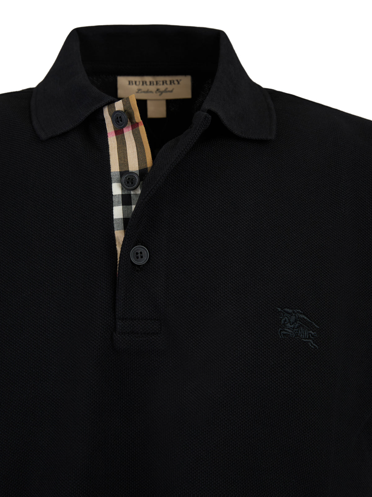 Burberry – Schwarzes Poloshirt aus Baumwolle mit Kragen