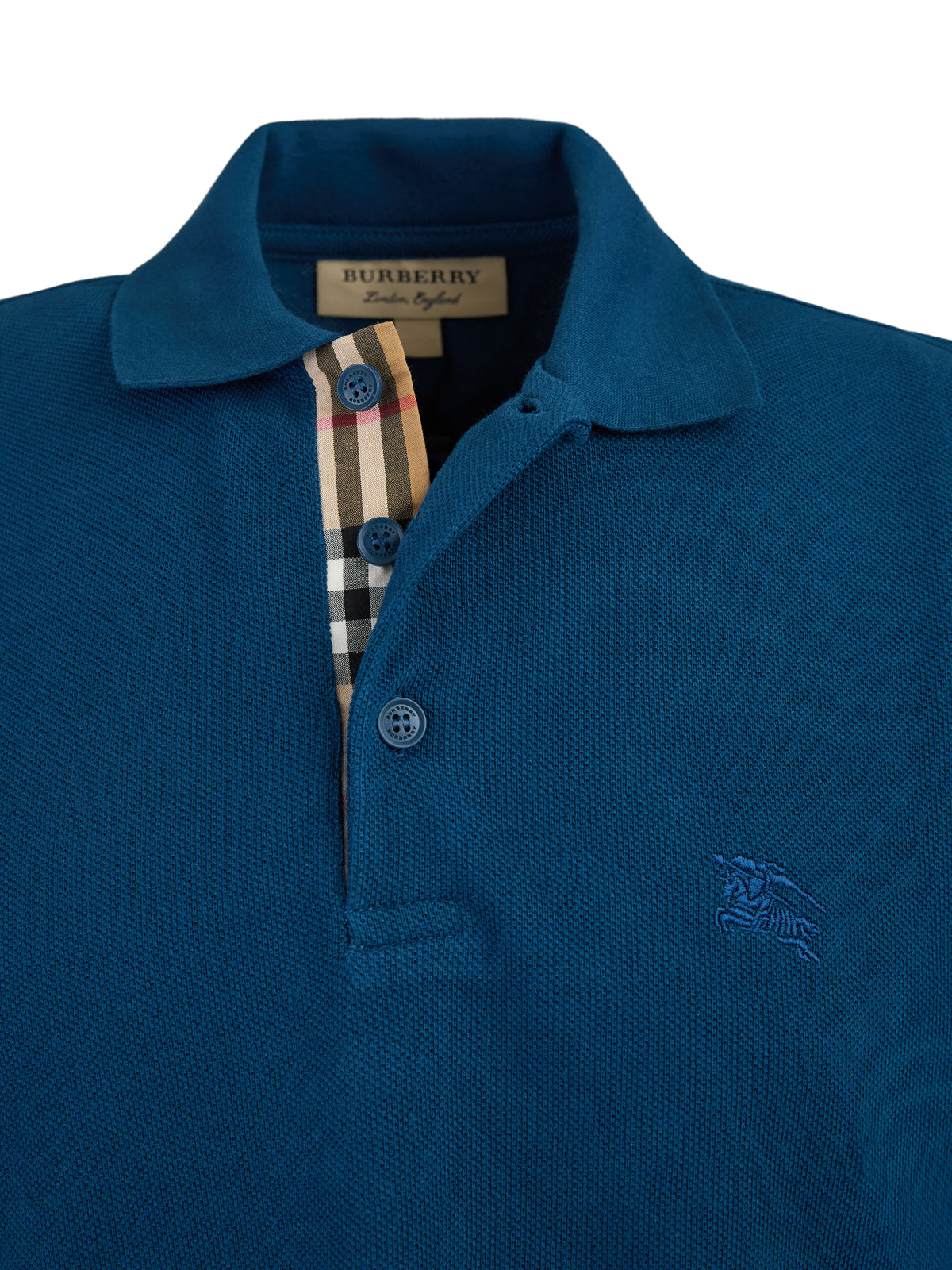 Burberry – Poloshirt aus Baumwolle mit Kragen in tiefem Blaugrün