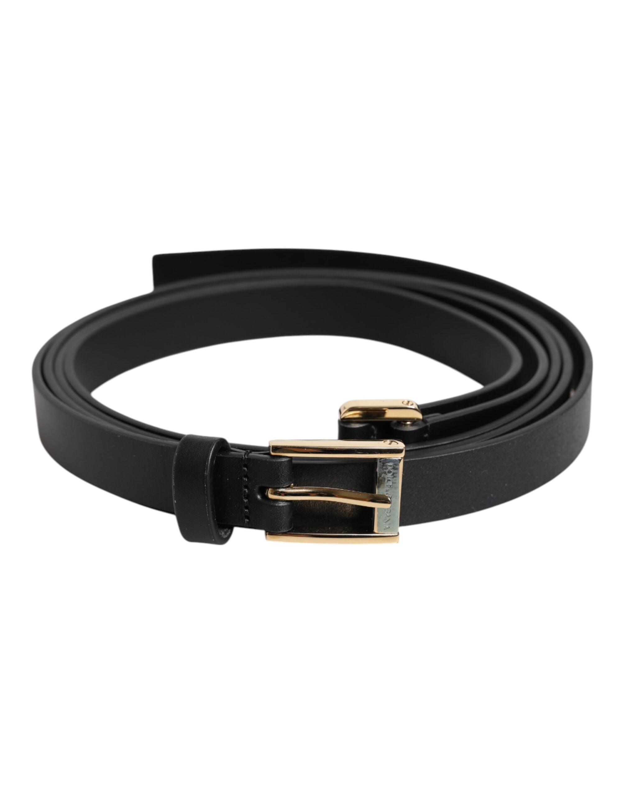 Curea Dolce &amp; Gabbana neagră cu cataramă clasică din metal auriu cu logo