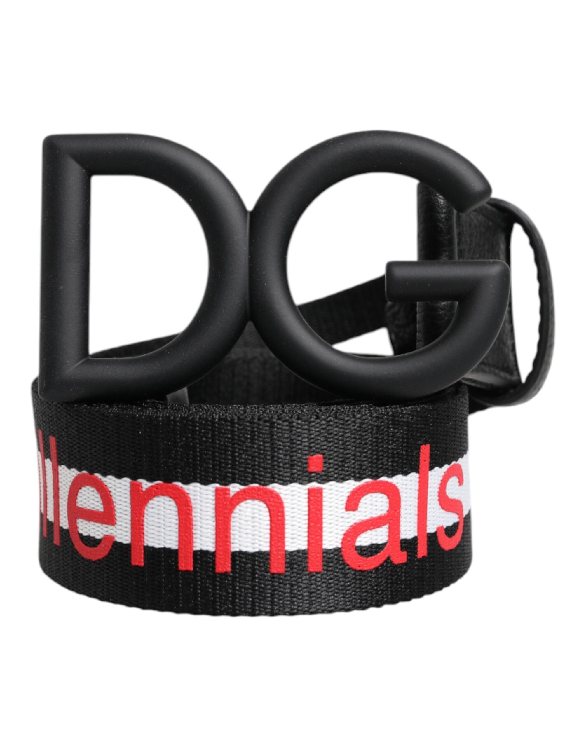 Curea Dolce &amp; Gabbana neagră cu cataramă DG din poliester cu imprimeu de logo
