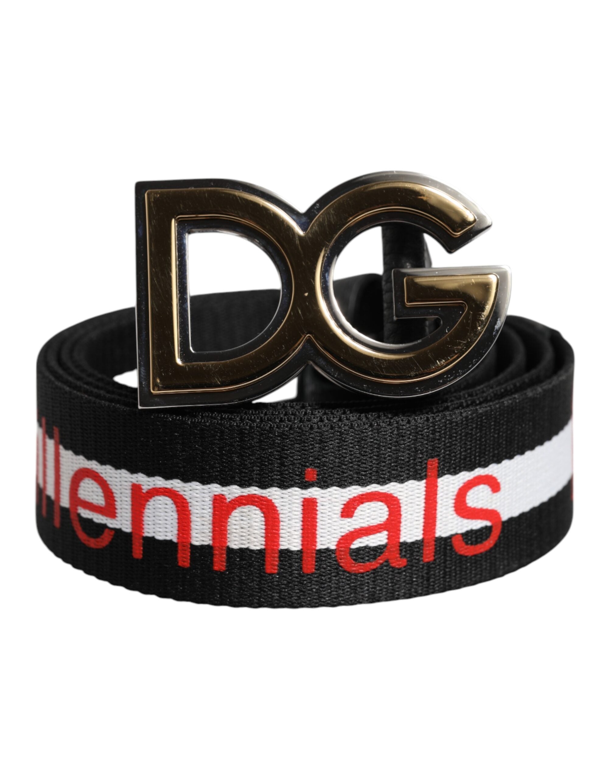 Curea Dolce &amp; Gabbana neagră cu cataramă DG din bumbac, cu imprimeu cu logo