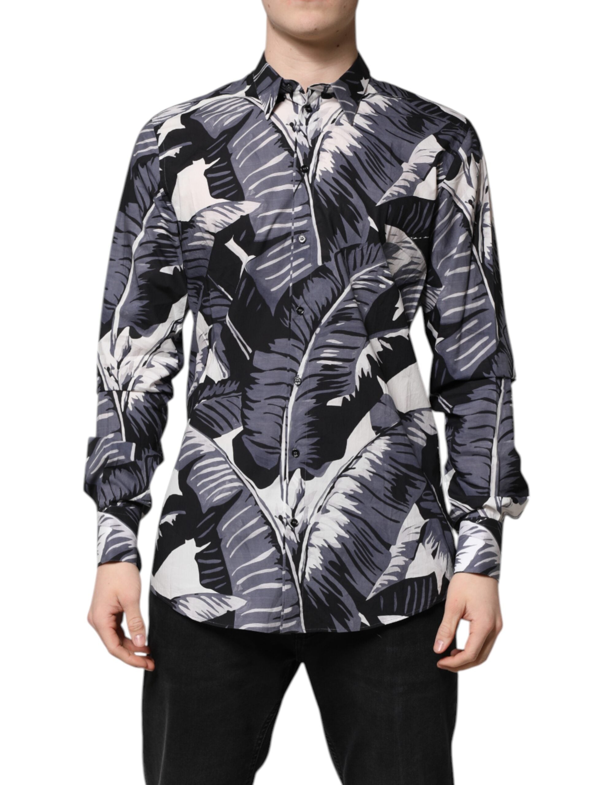 Dolce &amp; Gabbana Mehrfarbiges GOLD-Baumwollhemd mit Bananenblatt-Print