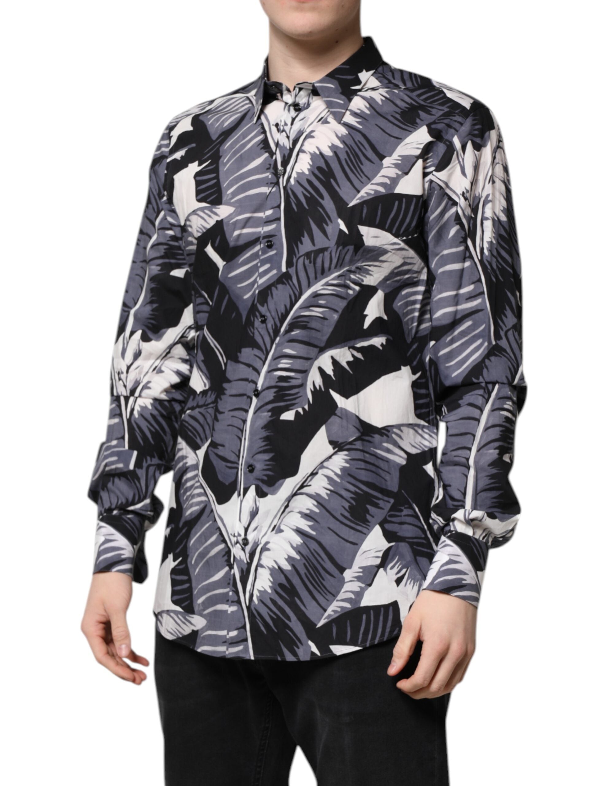 Cămașă Dolce &amp; Gabbana din bumbac multicolor cu imprimeu de frunze de bananier auriu