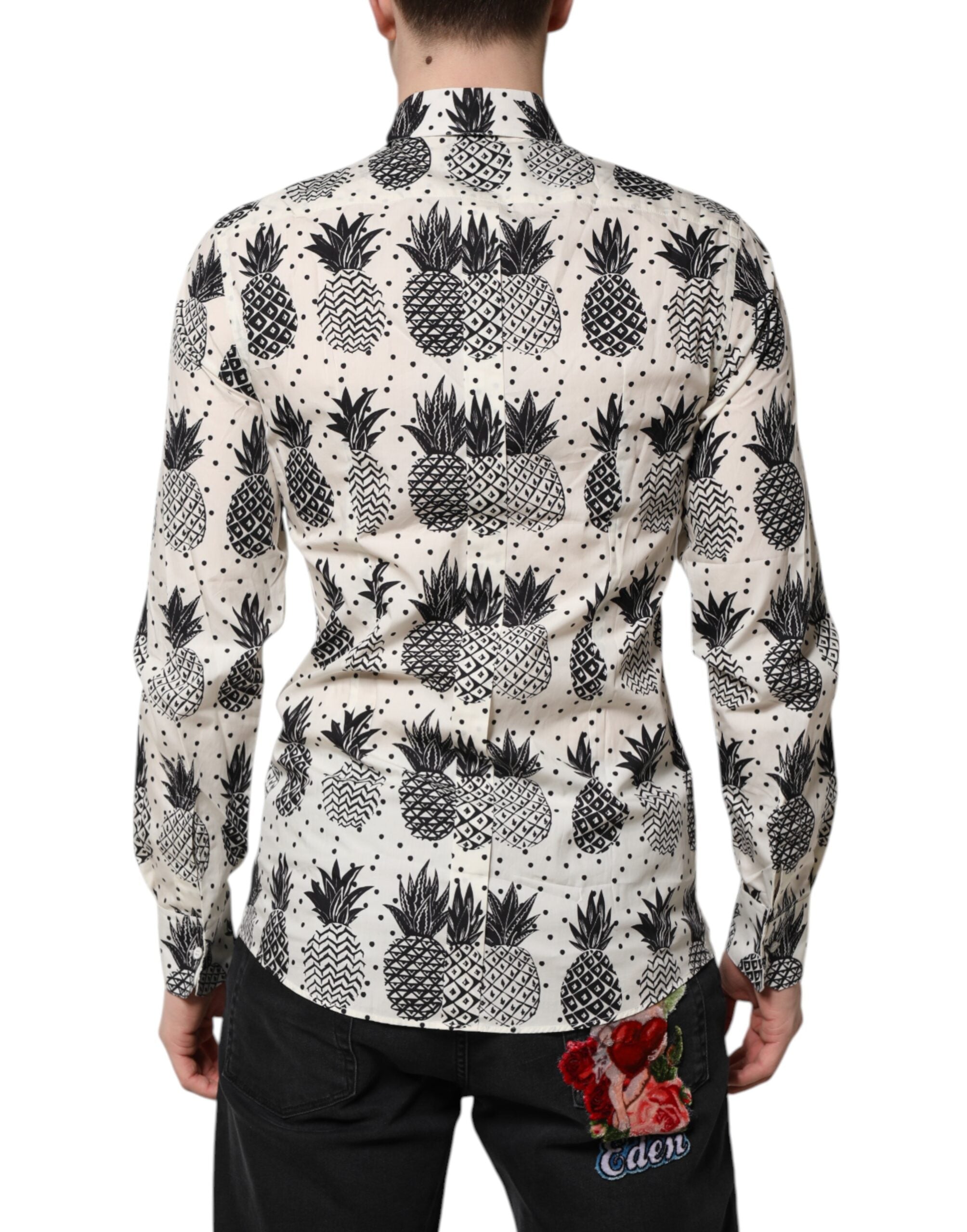 Dolce &amp; Gabbana – Langärmliges GOLD-Hemd mit Ananas-Print in Weiß