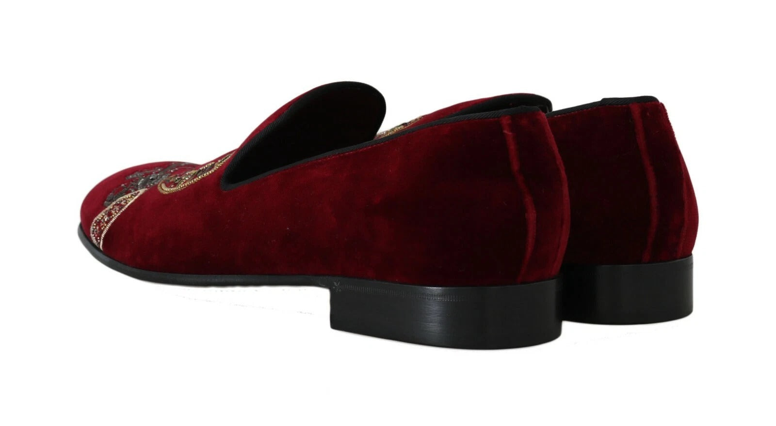 Dolce &amp; Gabbana Bordeauxfarbene Herren-Loafer aus Samt mit Pailletten