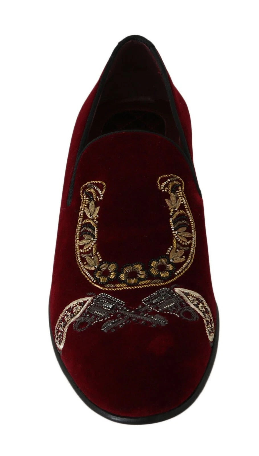 Dolce &amp; Gabbana Bordeauxfarbene Herren-Loafer aus Samt mit Pailletten