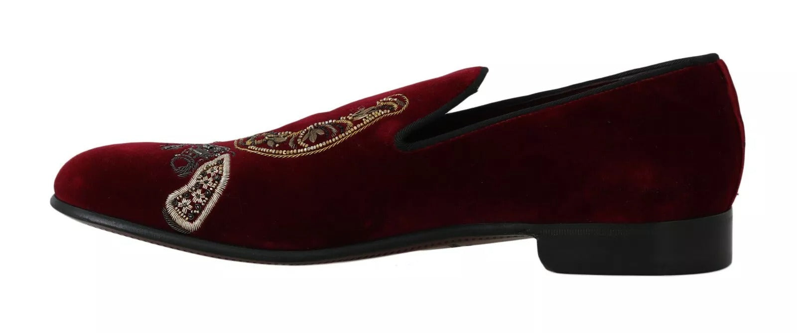 Dolce &amp; Gabbana Bordeauxfarbene Herren-Loafer aus Samt mit Pailletten