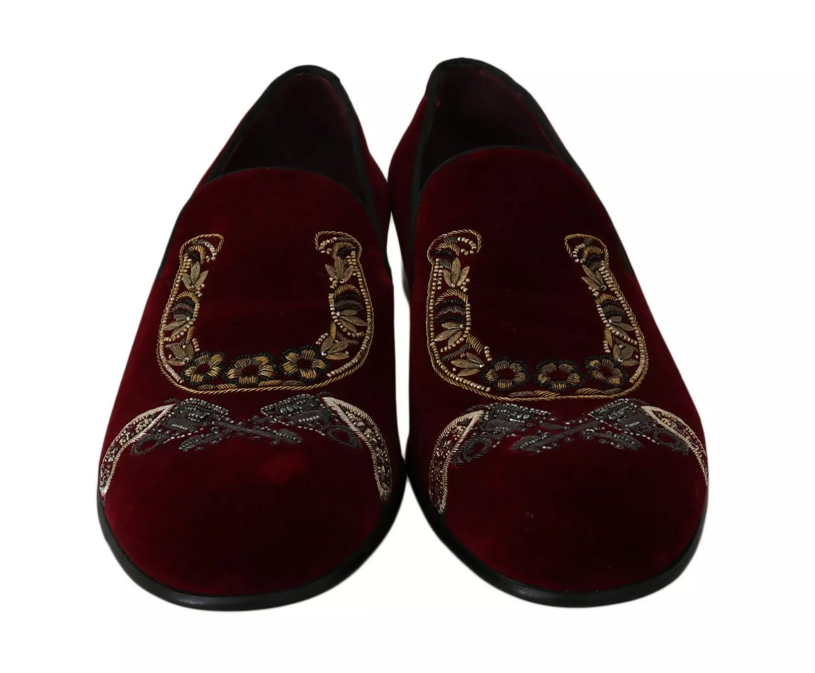 Dolce &amp; Gabbana Bordeauxfarbene Herren-Loafer aus Samt mit Pailletten