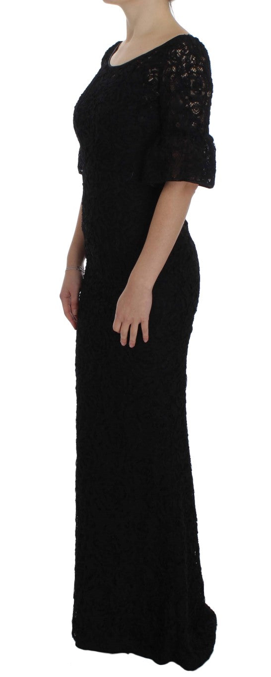 Dolce &amp; Gabbana Elegantes schwarzes Maxikleid aus floraler Spitze