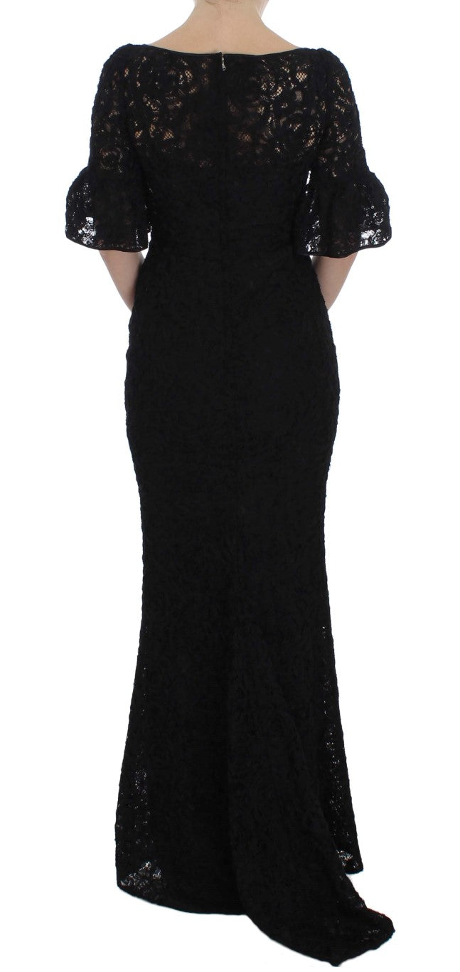 Dolce &amp; Gabbana Elegantes schwarzes Maxikleid aus floraler Spitze