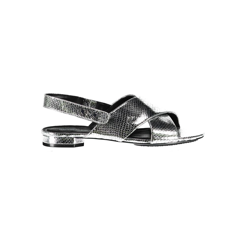 Calvin Klein Damen-Sandalen aus silbernem Leder