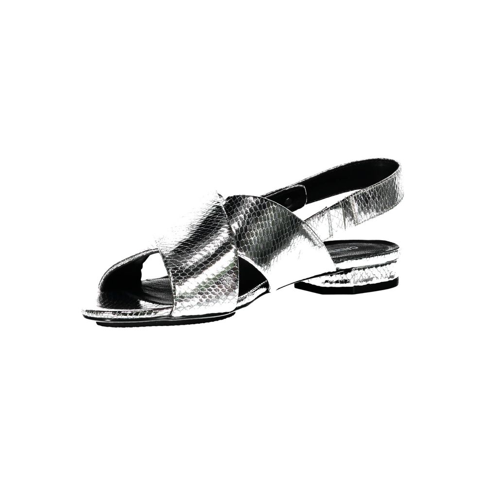Calvin Klein Damen-Sandalen aus silbernem Leder