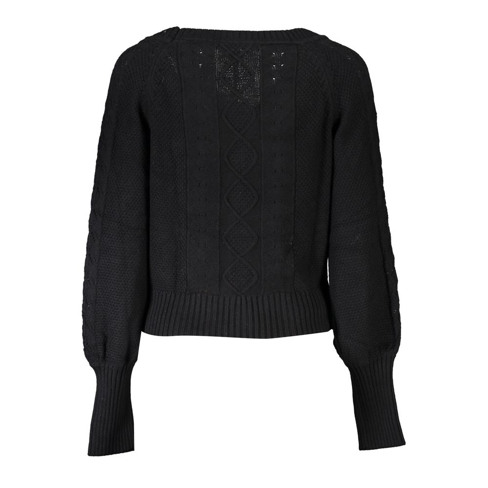 Guess Jeans – Elegante, langärmlige schwarze Strickjacke mit Kontrastdetails
