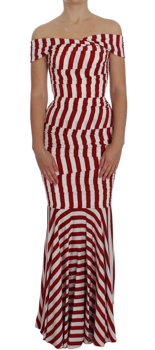 Dolce &amp; Gabbana – Elegantes, rot-weiß gestreiftes, figurbetontes Seidenkleid