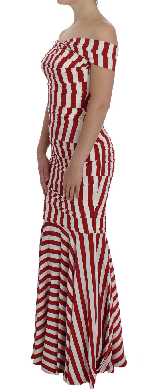 Dolce &amp; Gabbana – Elegantes, rot-weiß gestreiftes, figurbetontes Seidenkleid