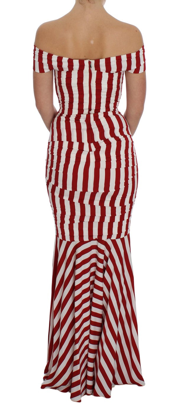 Dolce &amp; Gabbana – Elegantes, rot-weiß gestreiftes, figurbetontes Seidenkleid