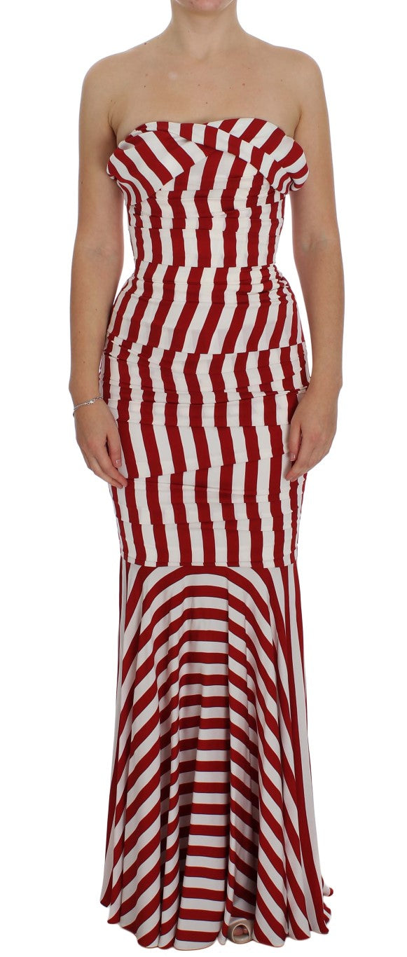 Dolce &amp; Gabbana – Elegantes, rot-weiß gestreiftes, figurbetontes Seidenkleid