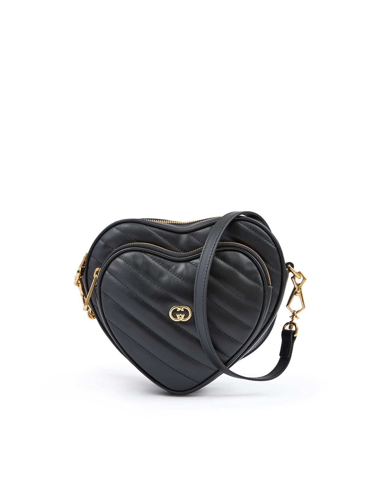 Gucci – Schwarze Umhängetasche aus Leder im Mini-Herz-Design