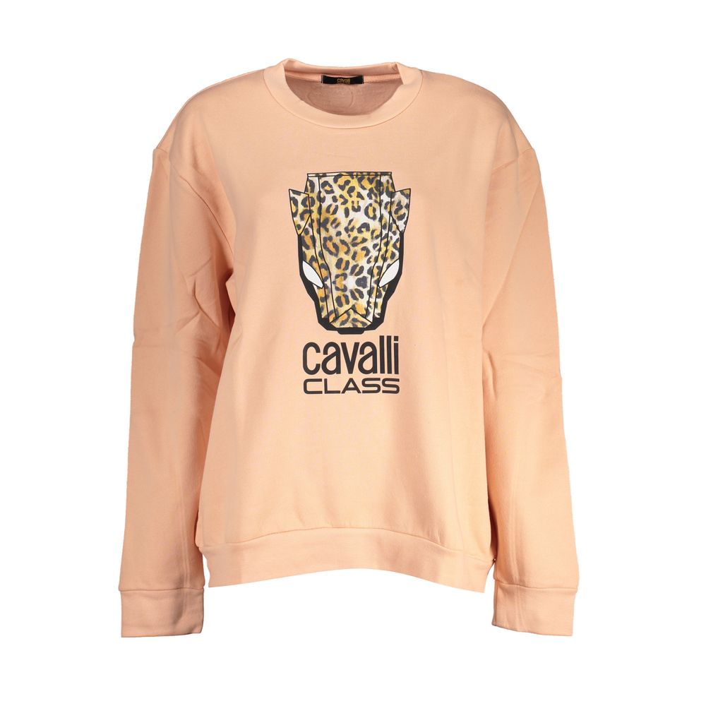 Cavalli Class Eleganter rosa Fleecepullover mit Rundhalsausschnitt