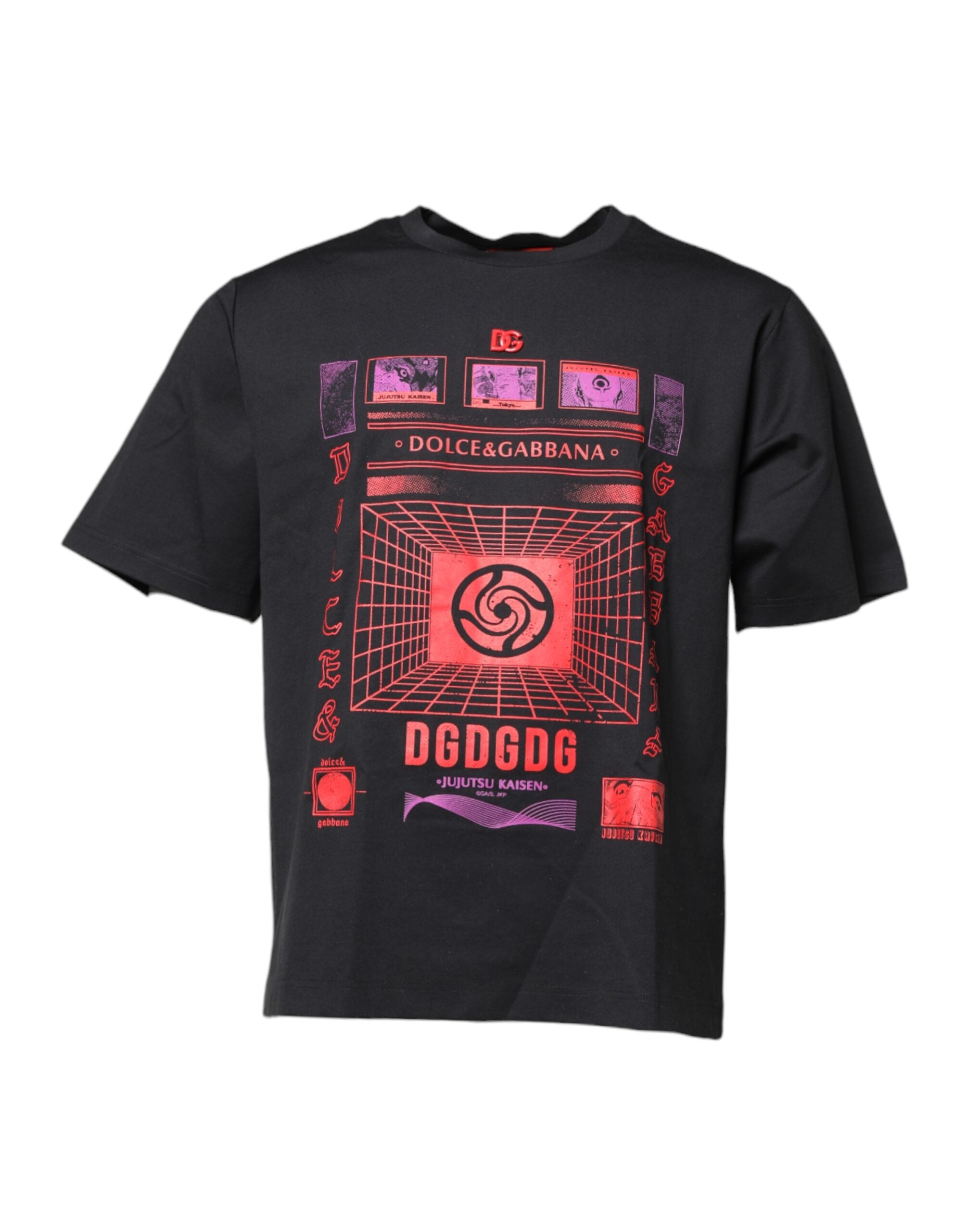 Dolce &amp; Gabbana – Schwarzes T-Shirt mit Rundhalsausschnitt und grafischem Print aus Baumwolle