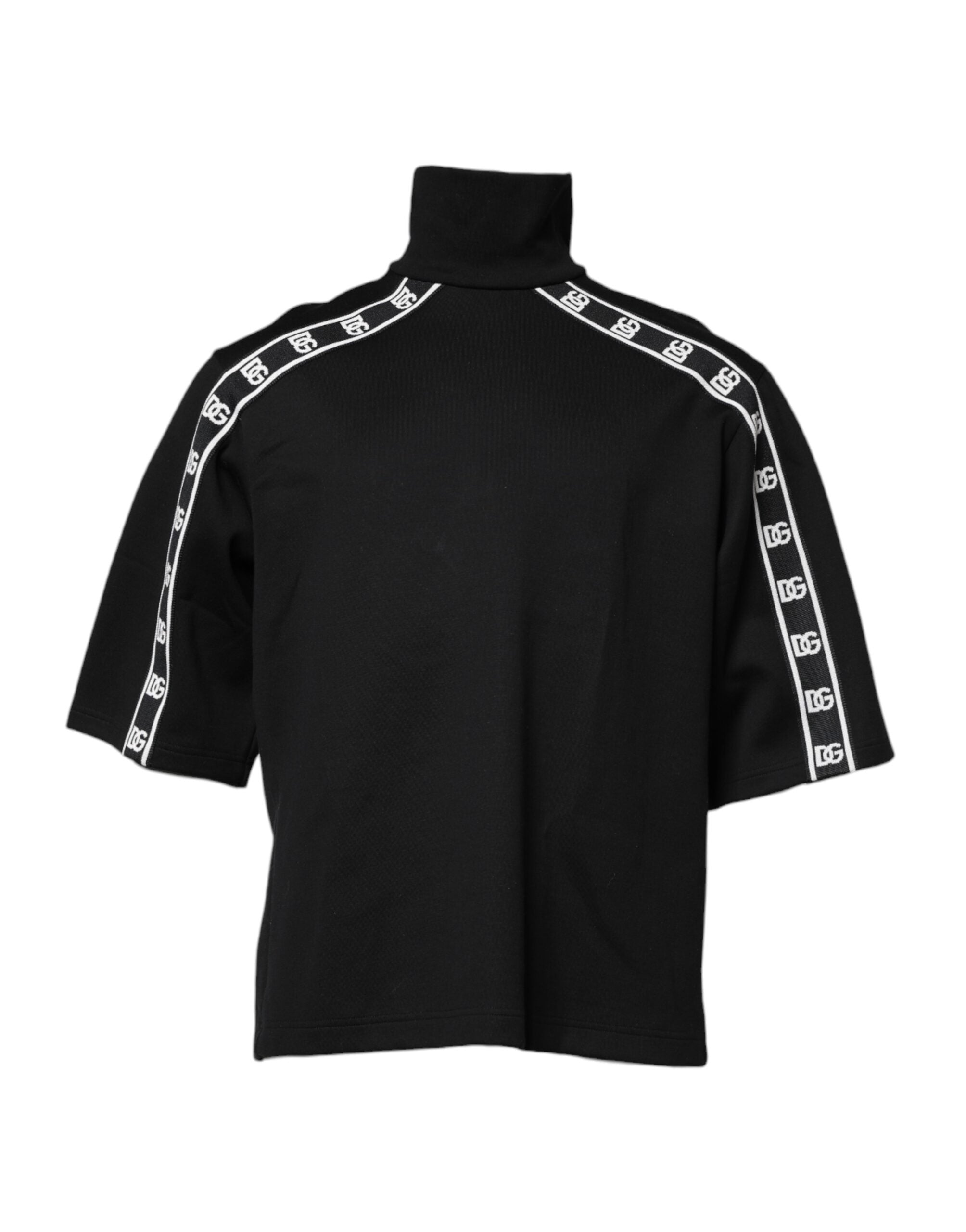 Dolce &amp; Gabbana – Rollkragen-T-Shirt aus schwarzer Baumwolle mit DG-Print
