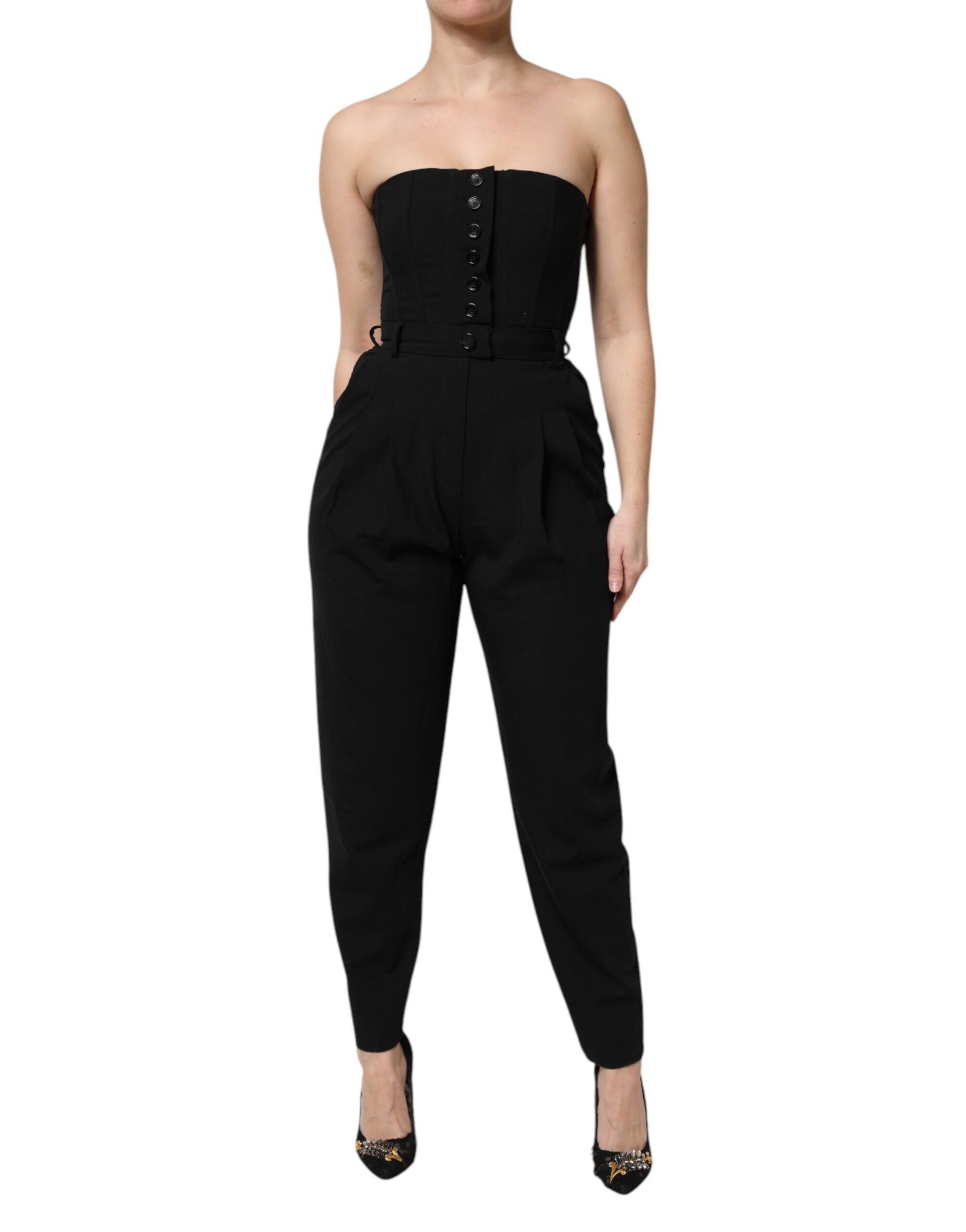 Rochie scurtă Dolce &amp; Gabbana neagră din lână, fără bretele