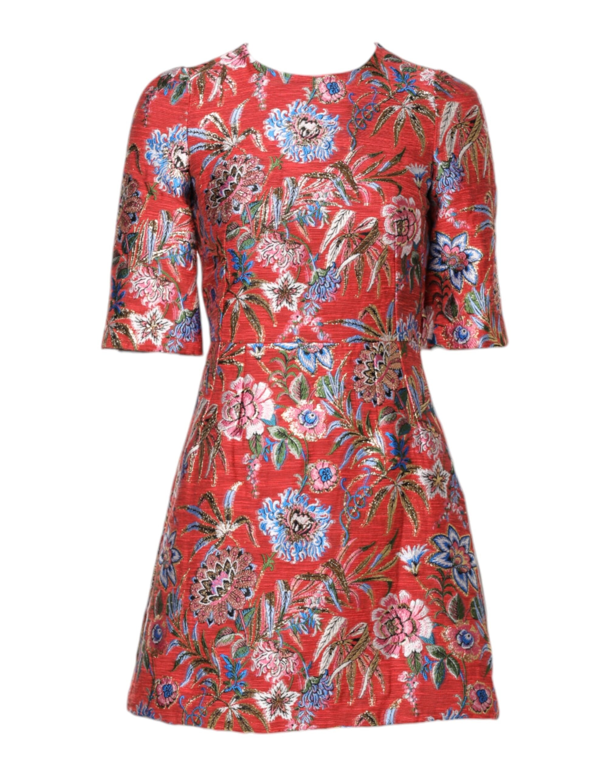 Rochie mini Dolce &amp; Gabbana cu imprimeu floral jacquard roșu, în formă de A