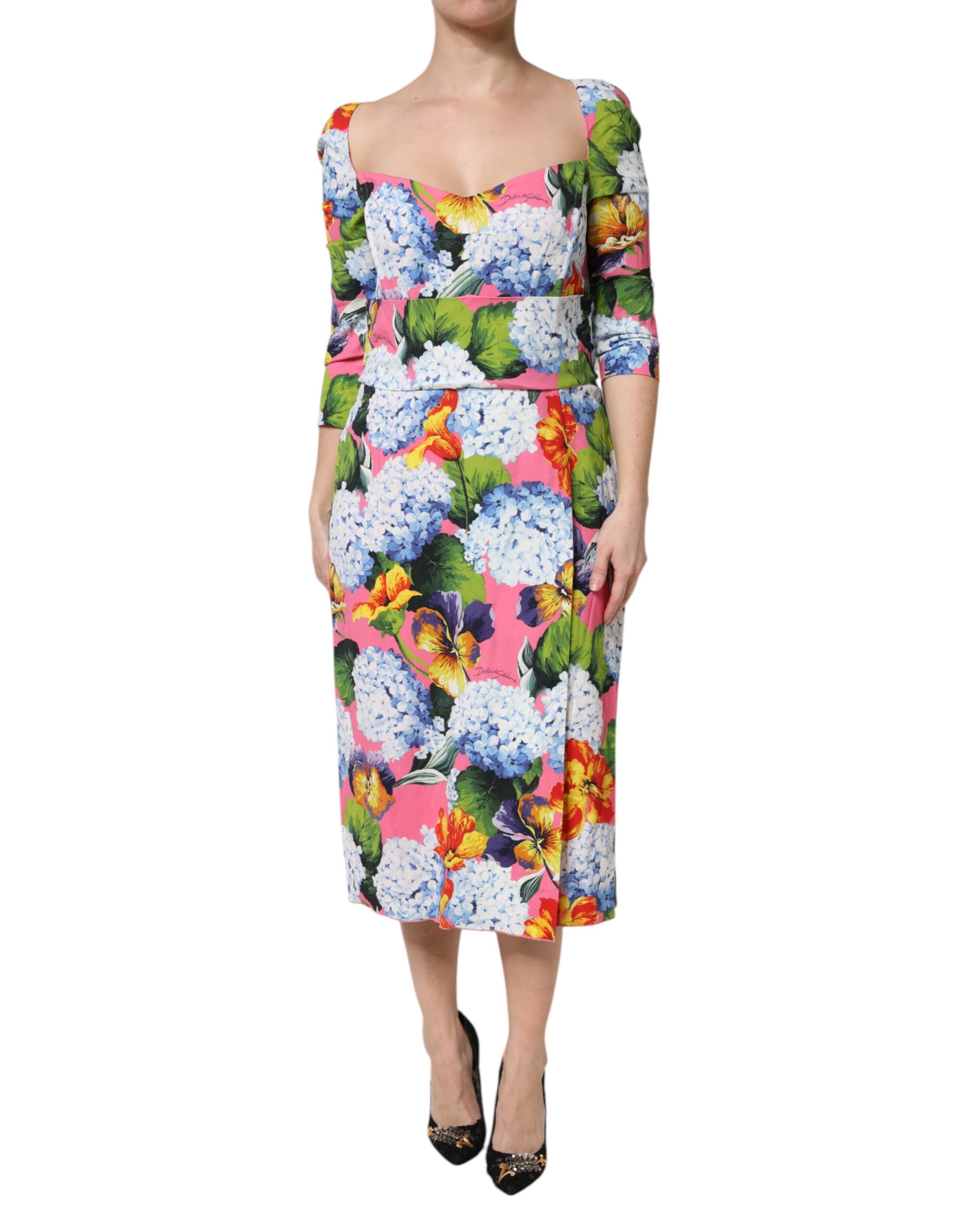 Rochie midi plisată cu imprimeu floral multicolor Dolce &amp; Gabbana